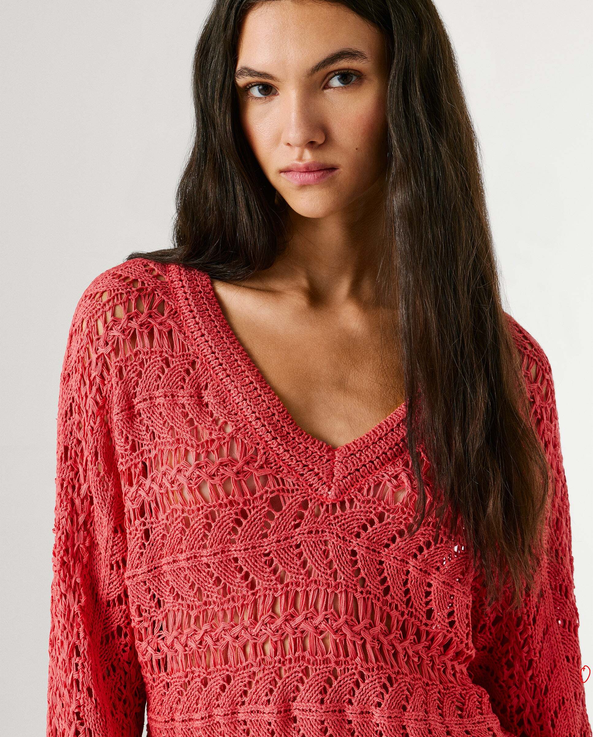 Jersey de mujer calado cuello pico - Pepe Jeans - Rosa Rosa-4