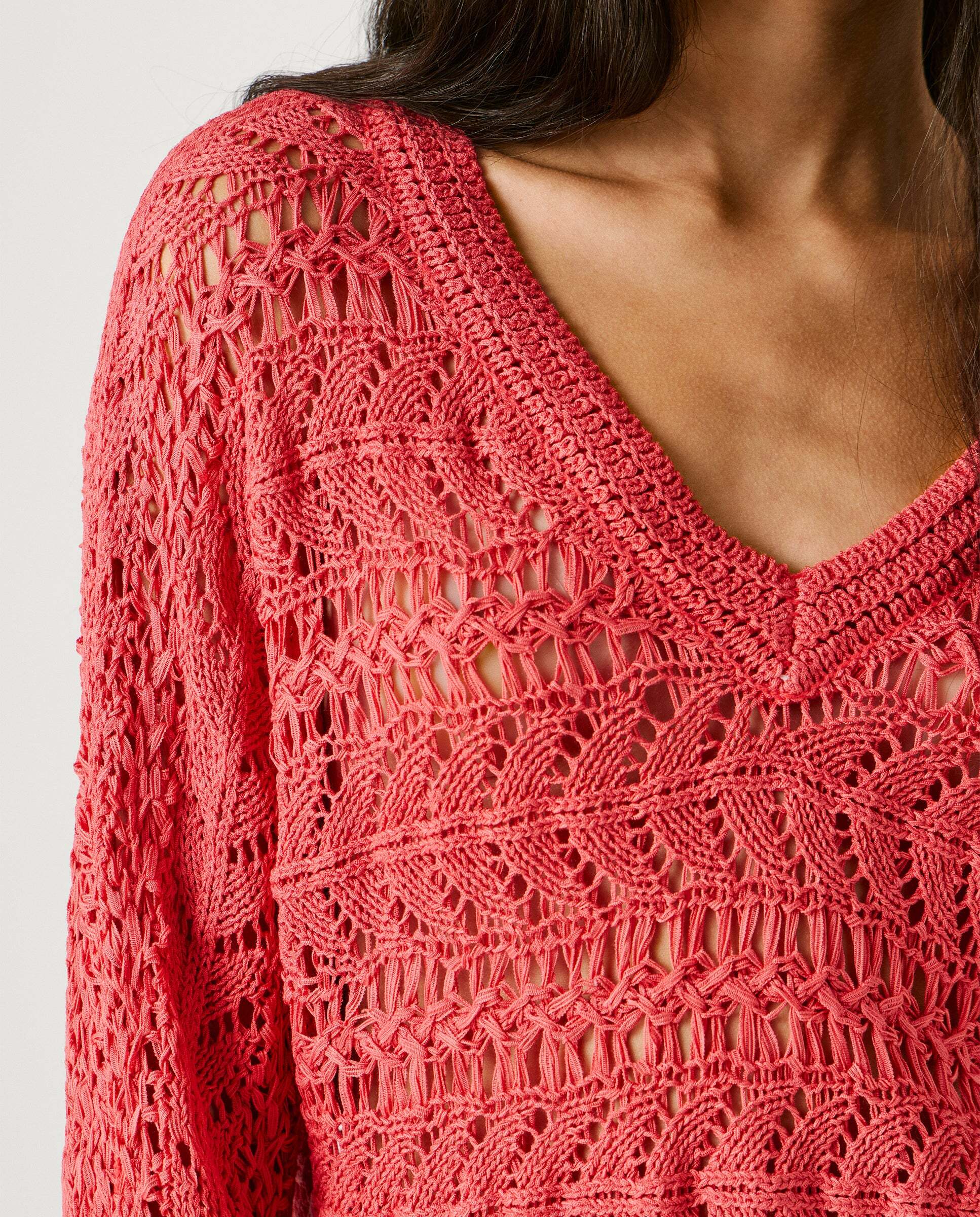 Jersey de mujer calado cuello pico - Pepe Jeans - Rosa Rosa-5