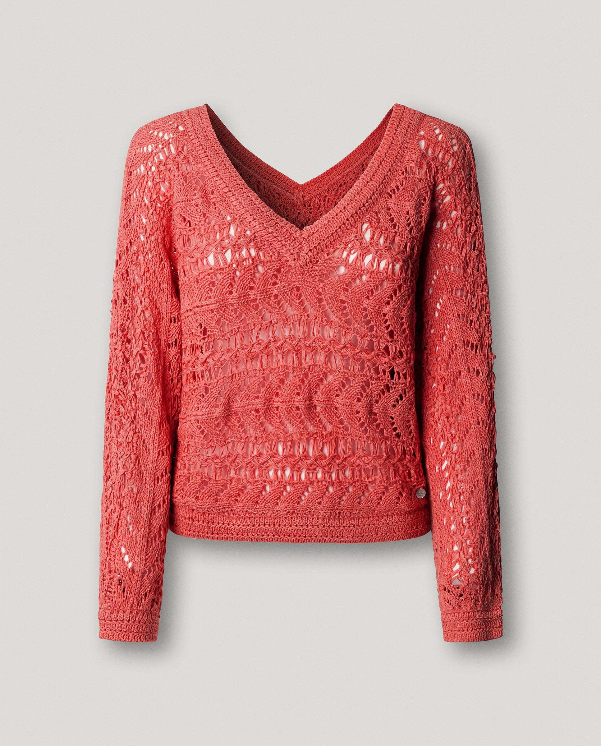 Jersey de mujer calado cuello pico - Pepe Jeans - Rosa Rosa-9