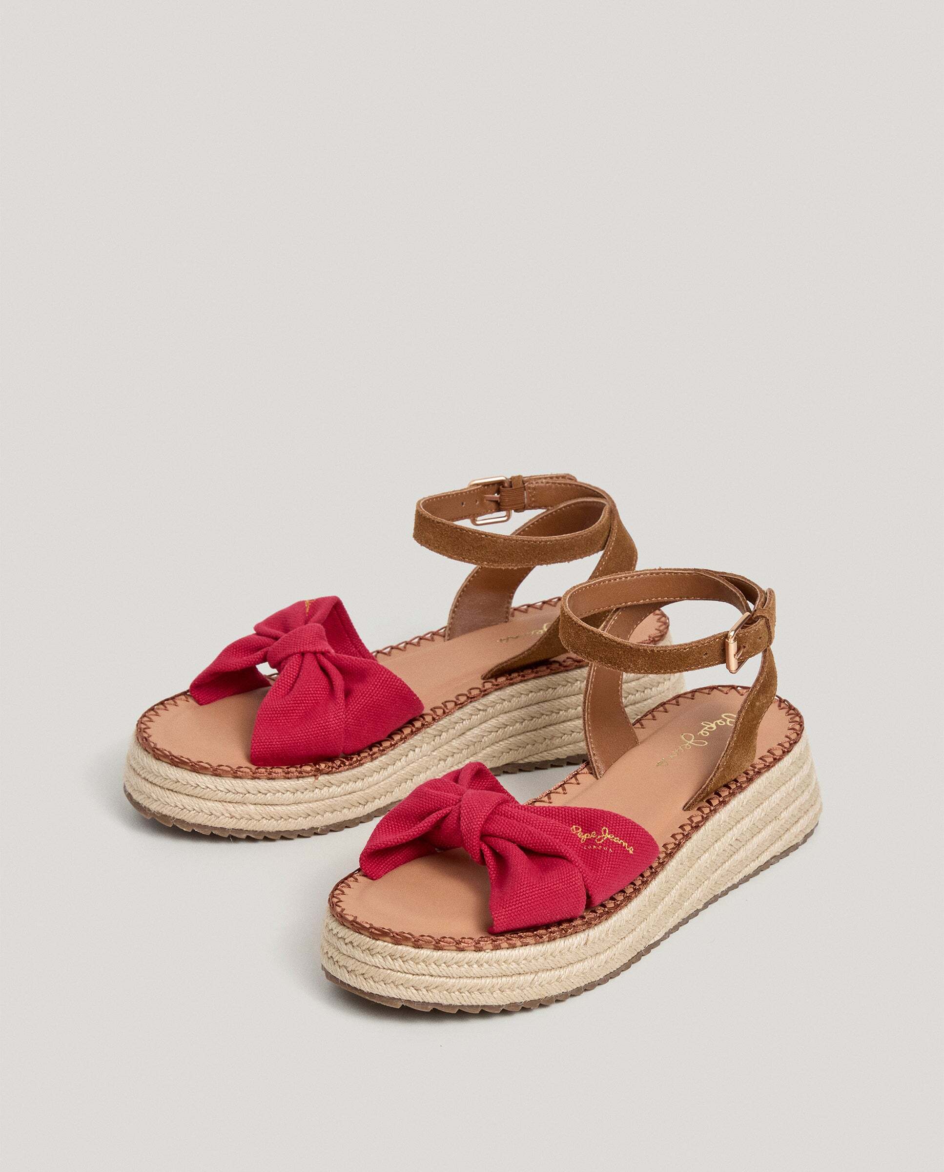 Sandalias de cuña de mujer con tiras cruzadas - Pepe Jeans - Rojo Rojo-2