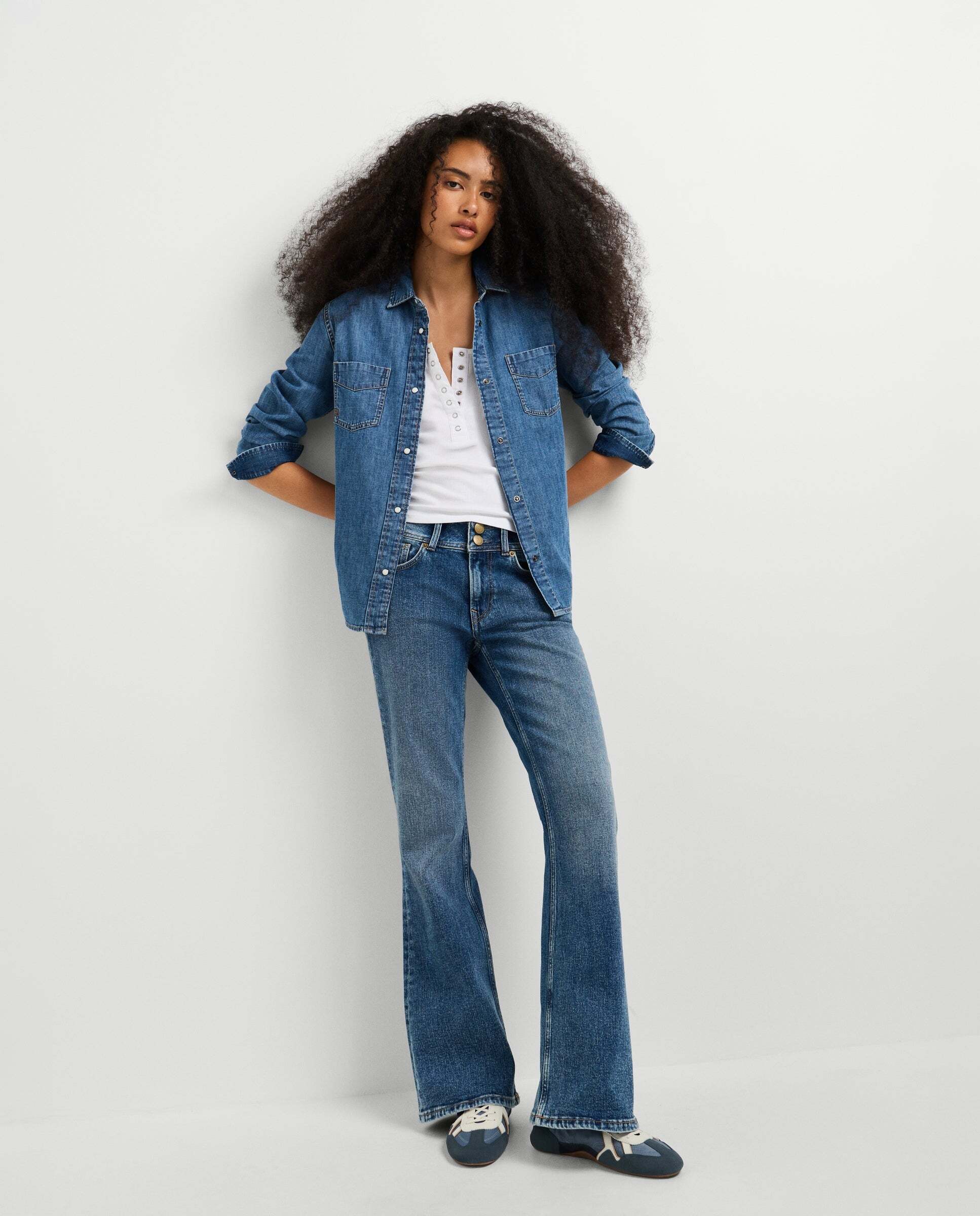 Imagen 0 de Vaquero de mujer fit flare tiro medio Azul