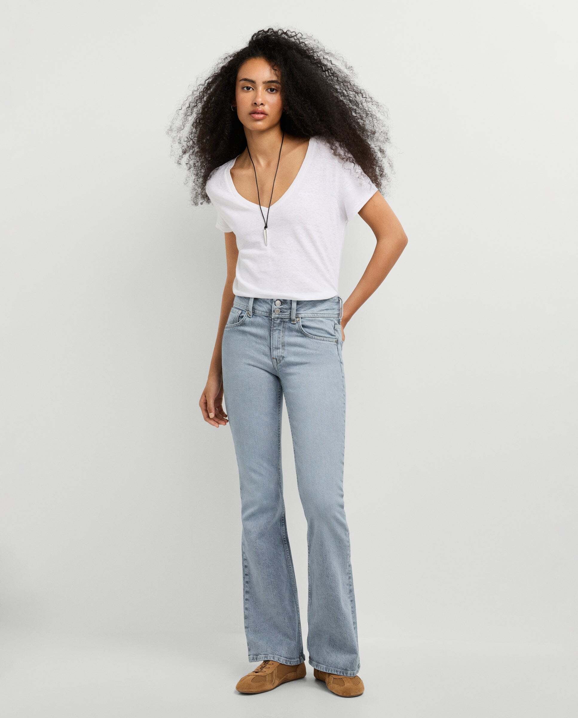 Vaquero de mujer fit flare tiro medio - Pepe Jeans - Gris Gris-3
