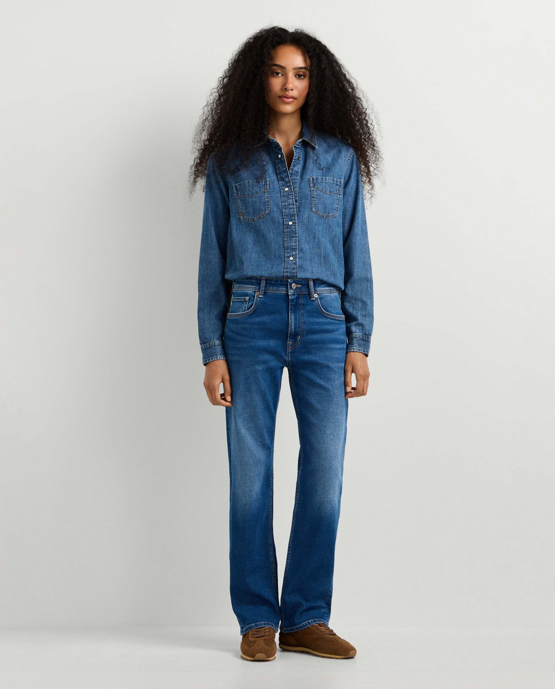 Vaquero de mujer fit recto tiro medio - Pepe Jeans - Gris claro Azul-1