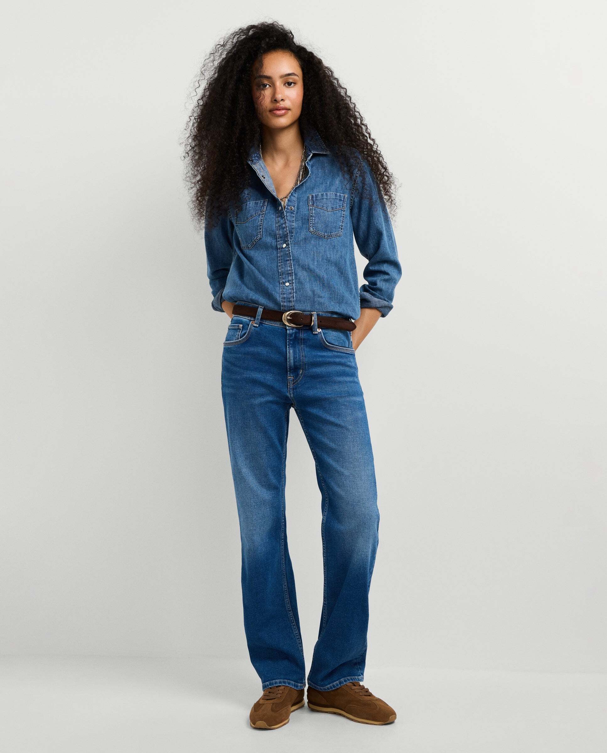 Vaquero de mujer fit recto tiro medio - Pepe Jeans - Gris claro Azul-3