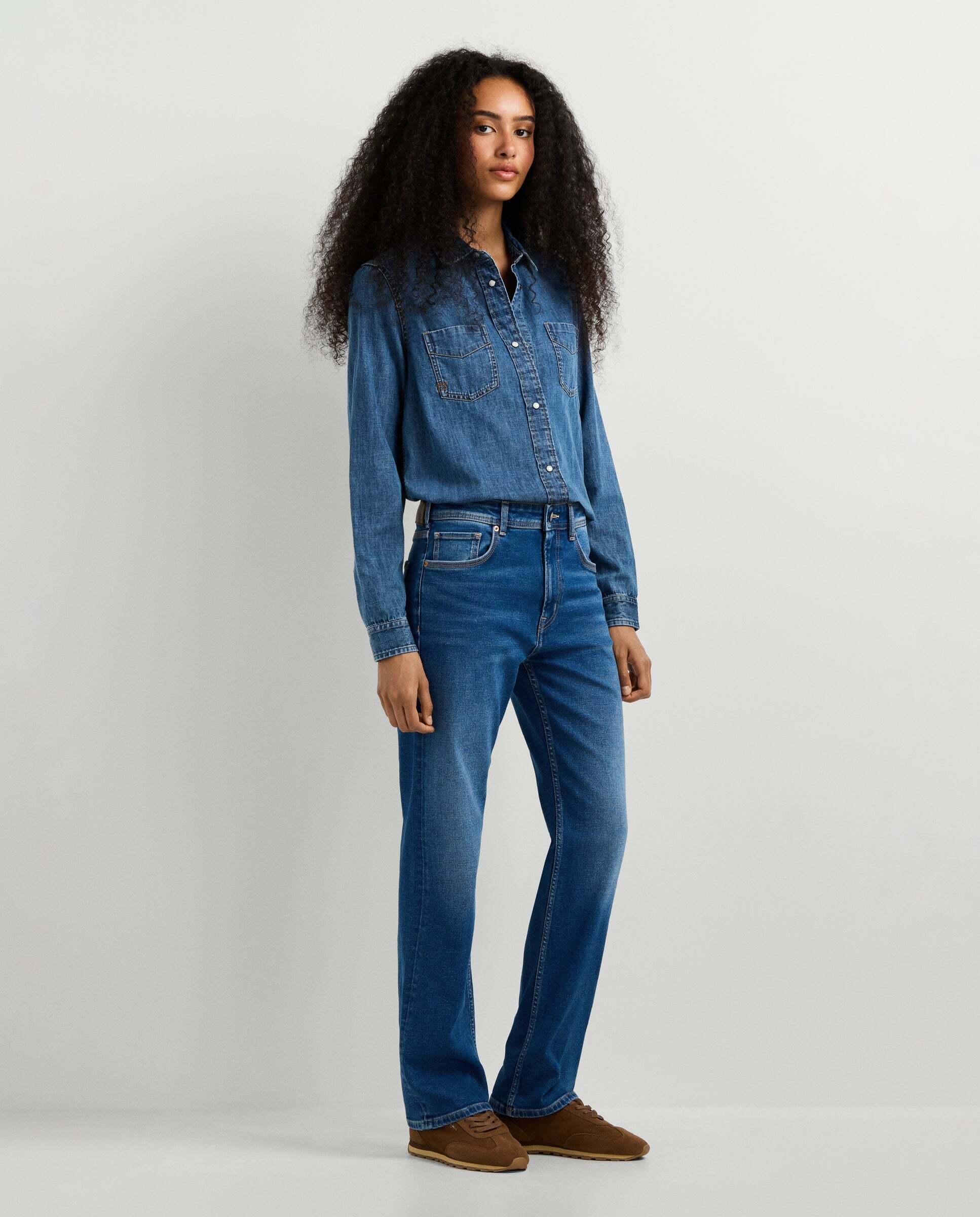 Vaquero de mujer fit recto tiro medio - Pepe Jeans - Gris claro Azul-4
