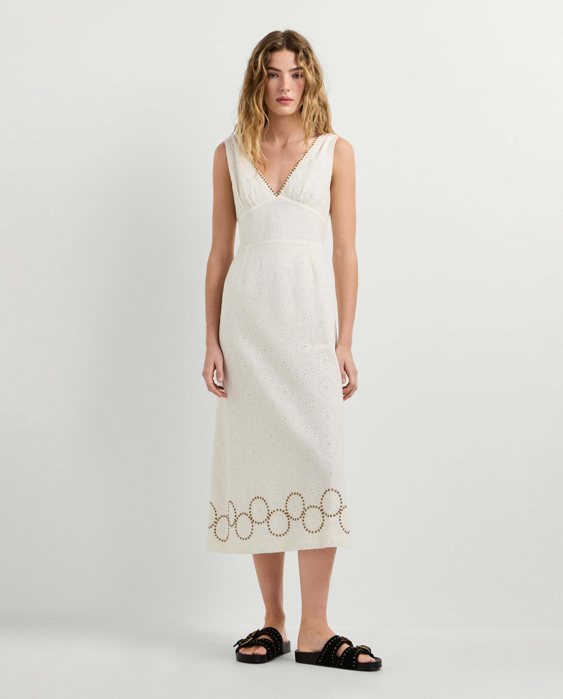 Imagen 1 de Vestido largo de mujer con detalles calados Blanco