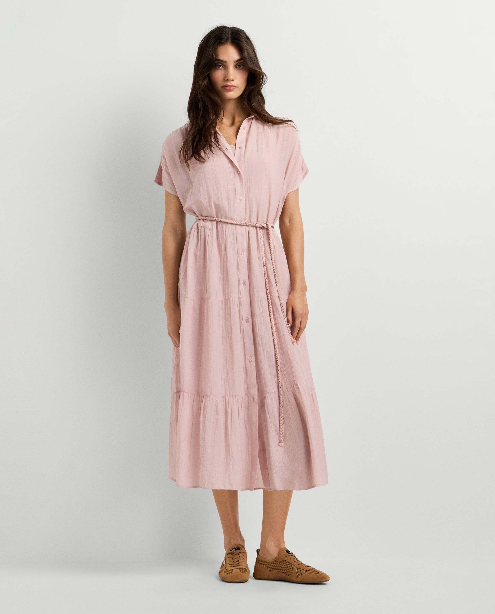 Vestido midi de mujer cuello camisero - Pepe Jeans - Rosa Rosa-1