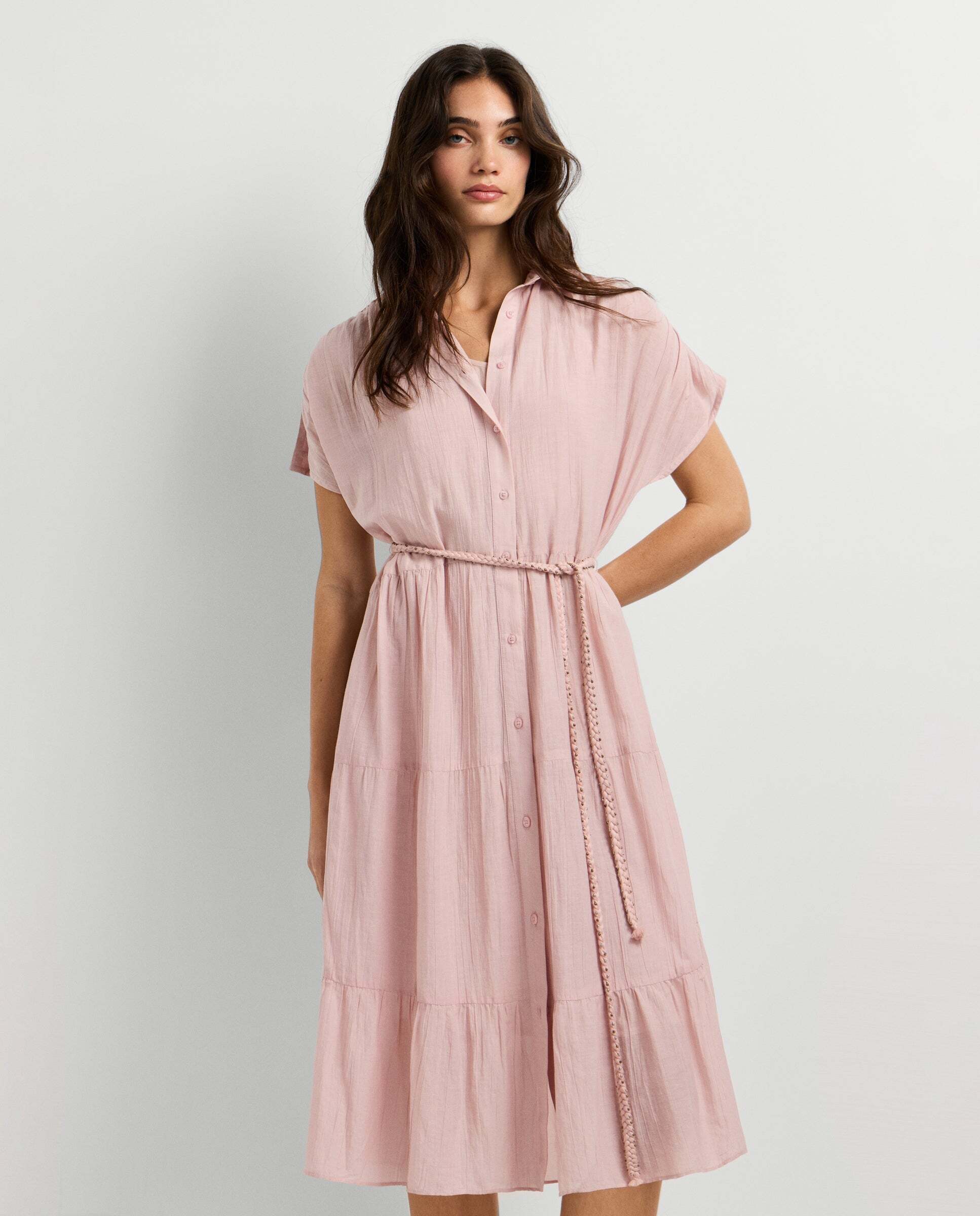 Vestido midi de mujer cuello camisero - Pepe Jeans - Rosa Rosa-2