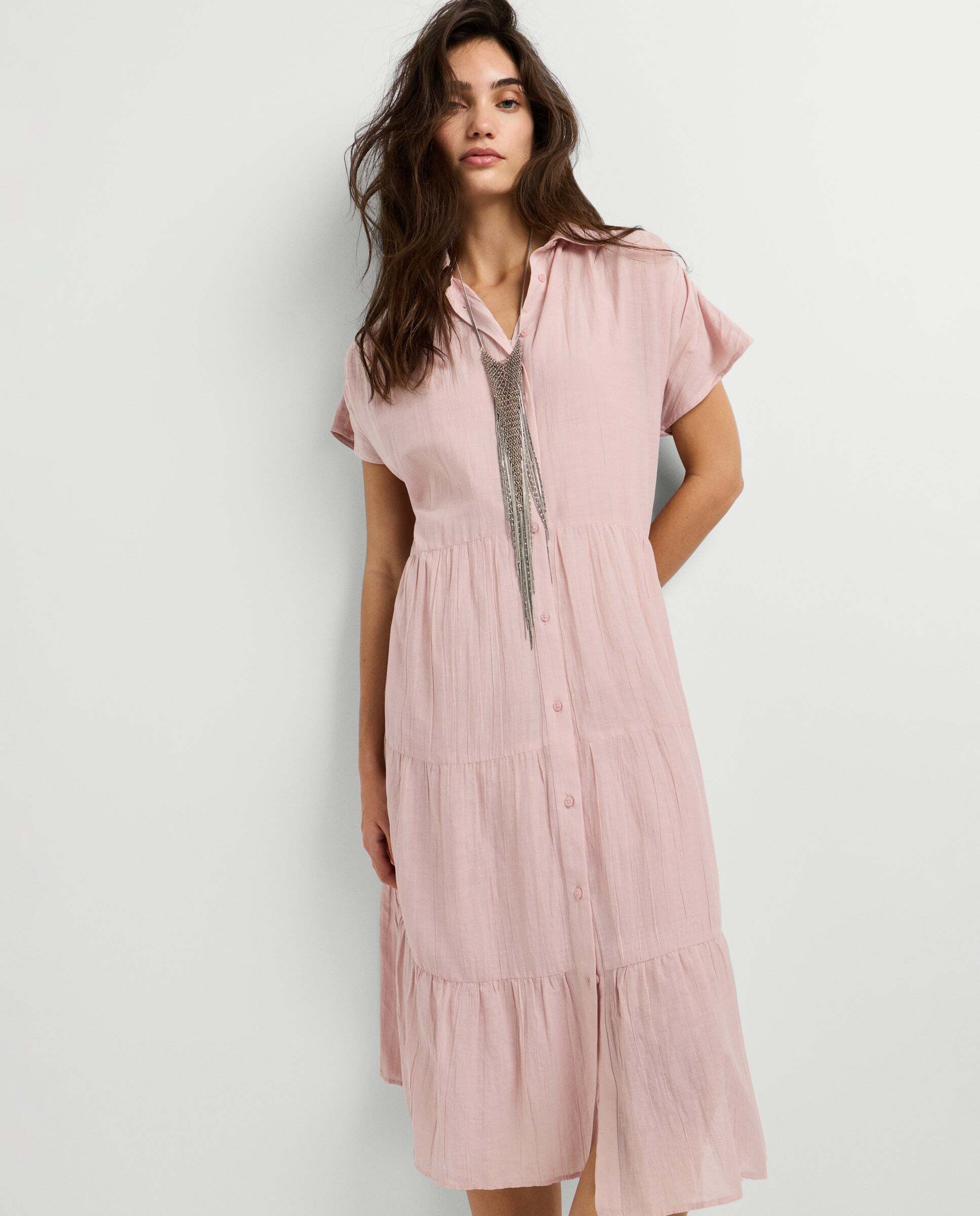 Vestido midi de mujer cuello camisero - Pepe Jeans - Rosa Rosa-3