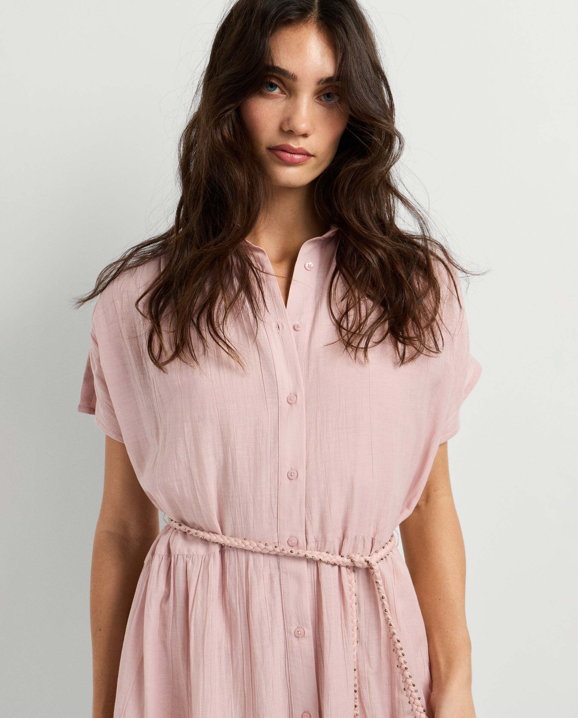 Vestido midi de mujer cuello camisero - Pepe Jeans - Rosa Rosa-5