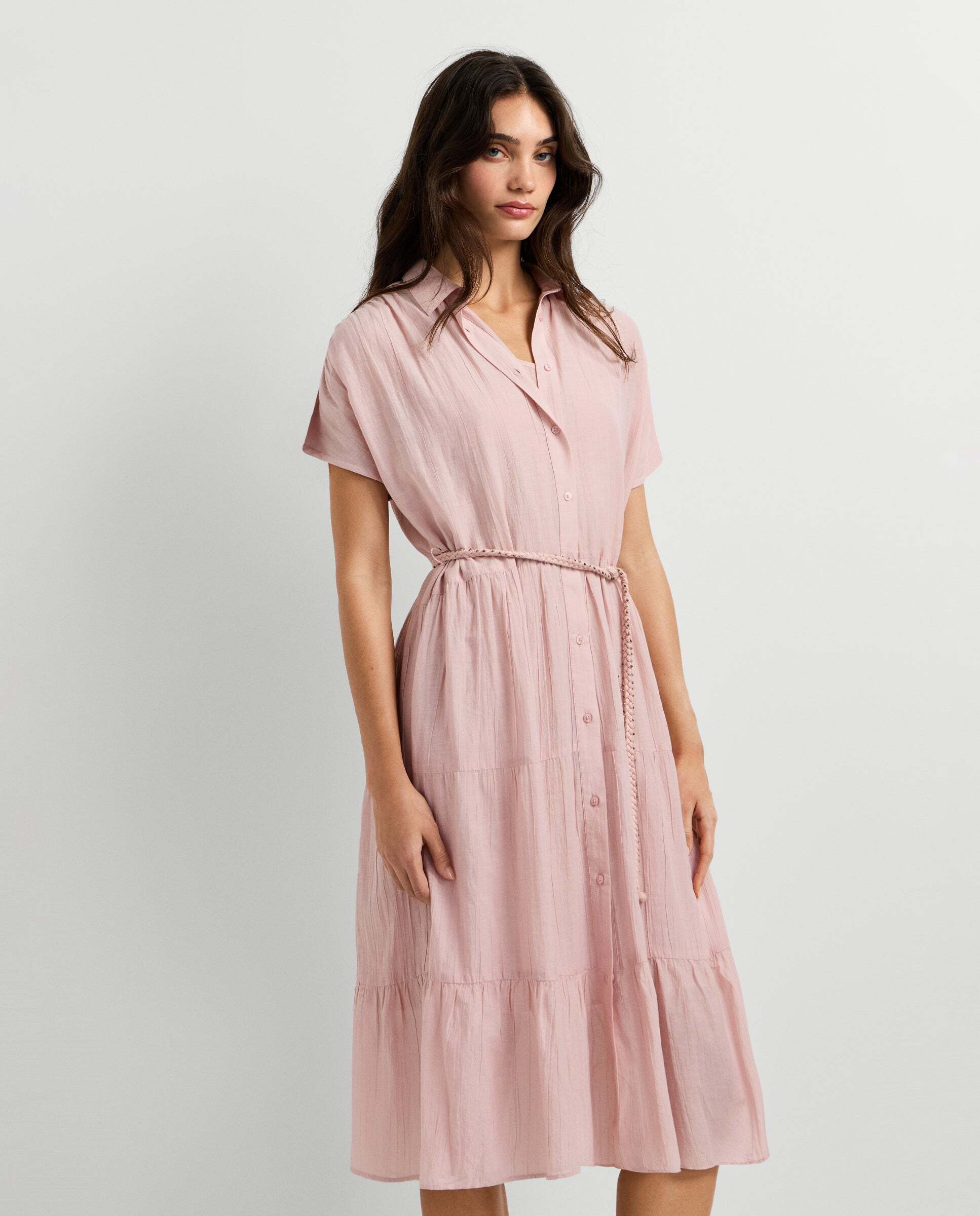 Vestido midi de mujer cuello camisero - Pepe Jeans - Rosa Rosa-7
