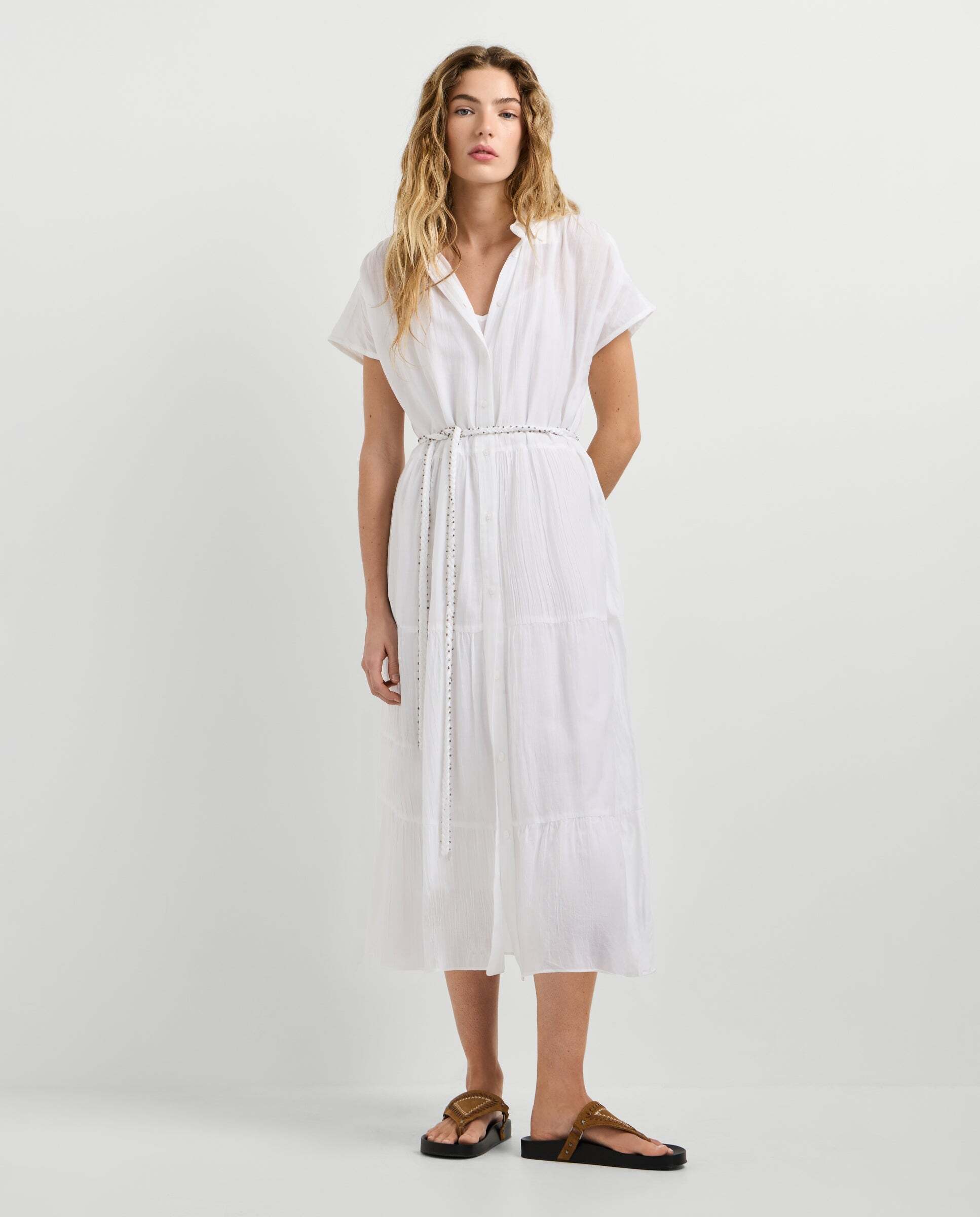 Imagen 1 de Vestido midi de mujer cuello camisero Blanco