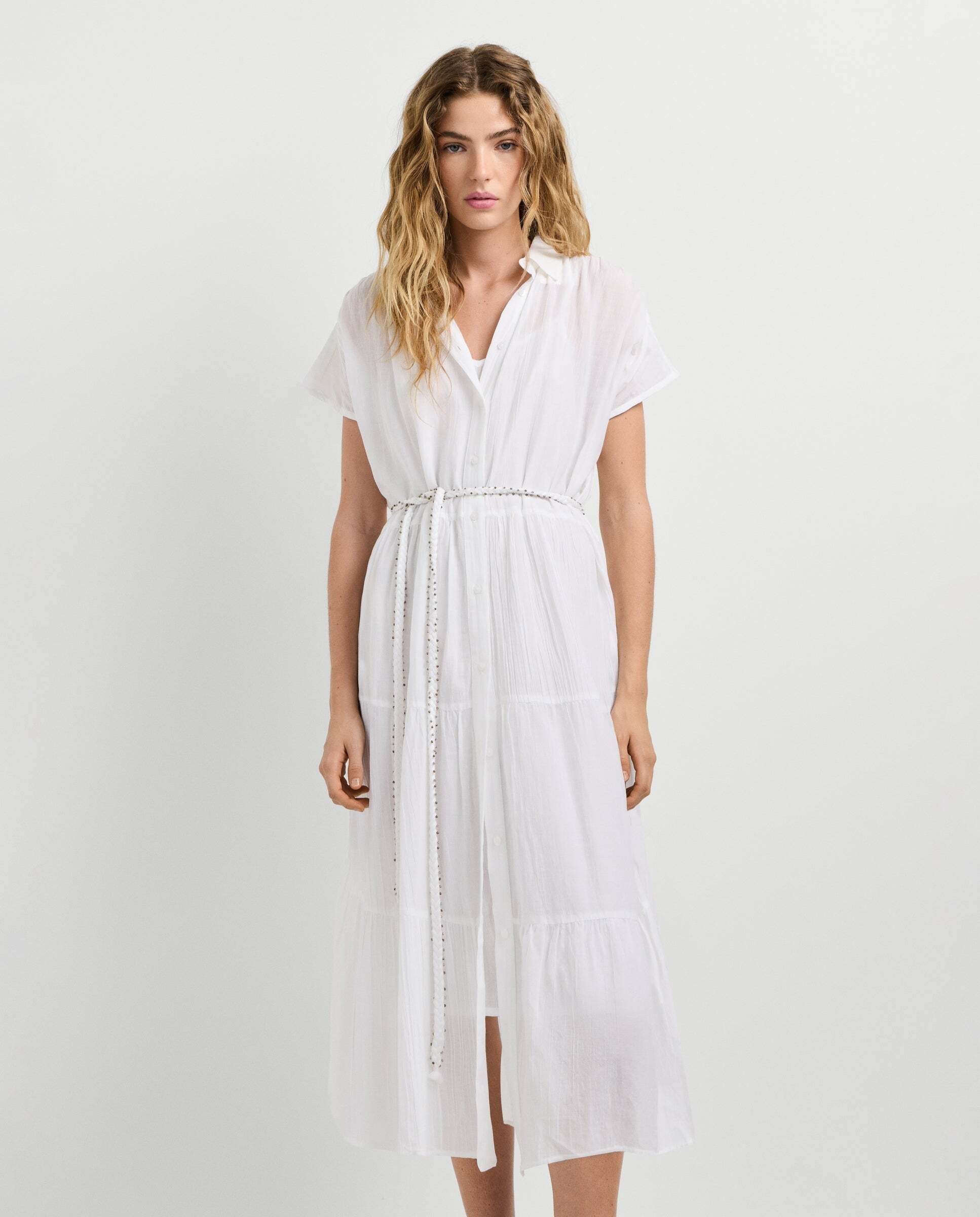 Vestido midi de mujer cuello camisero - Pepe Jeans - Blanco Blanco-2