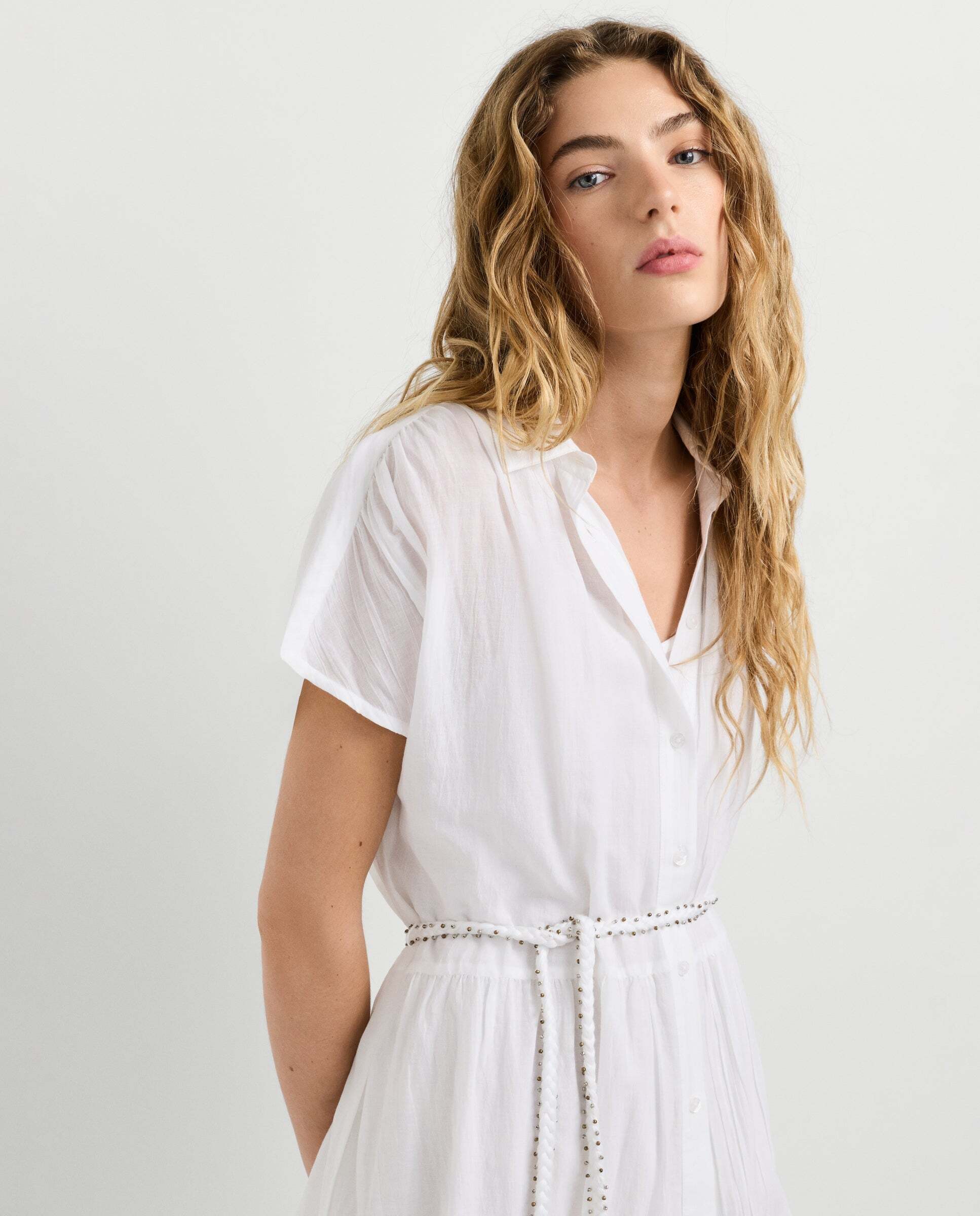 Vestido midi de mujer cuello camisero - Pepe Jeans - Blanco Blanco-4