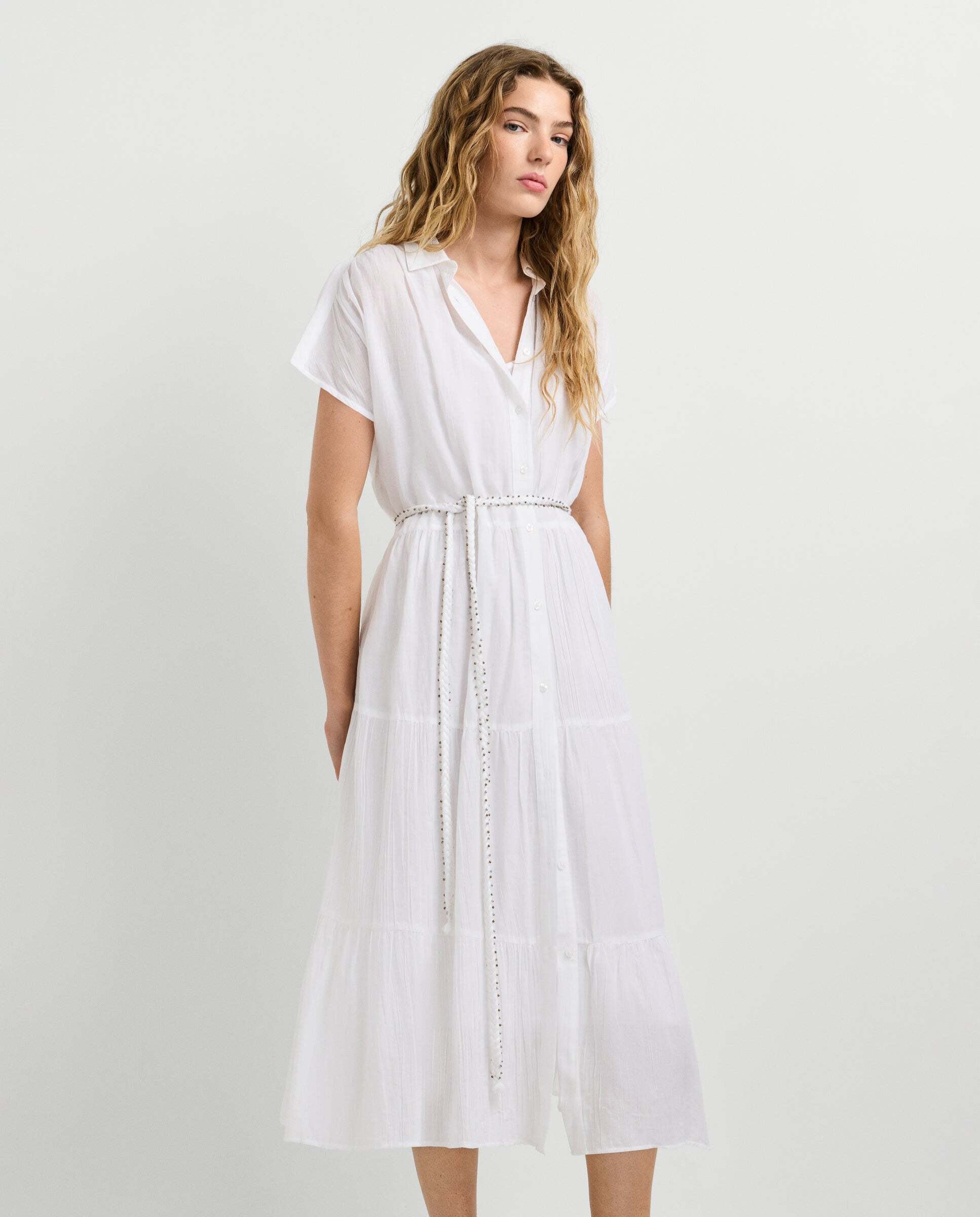 Vestido midi de mujer cuello camisero - Pepe Jeans - Blanco Blanco-6