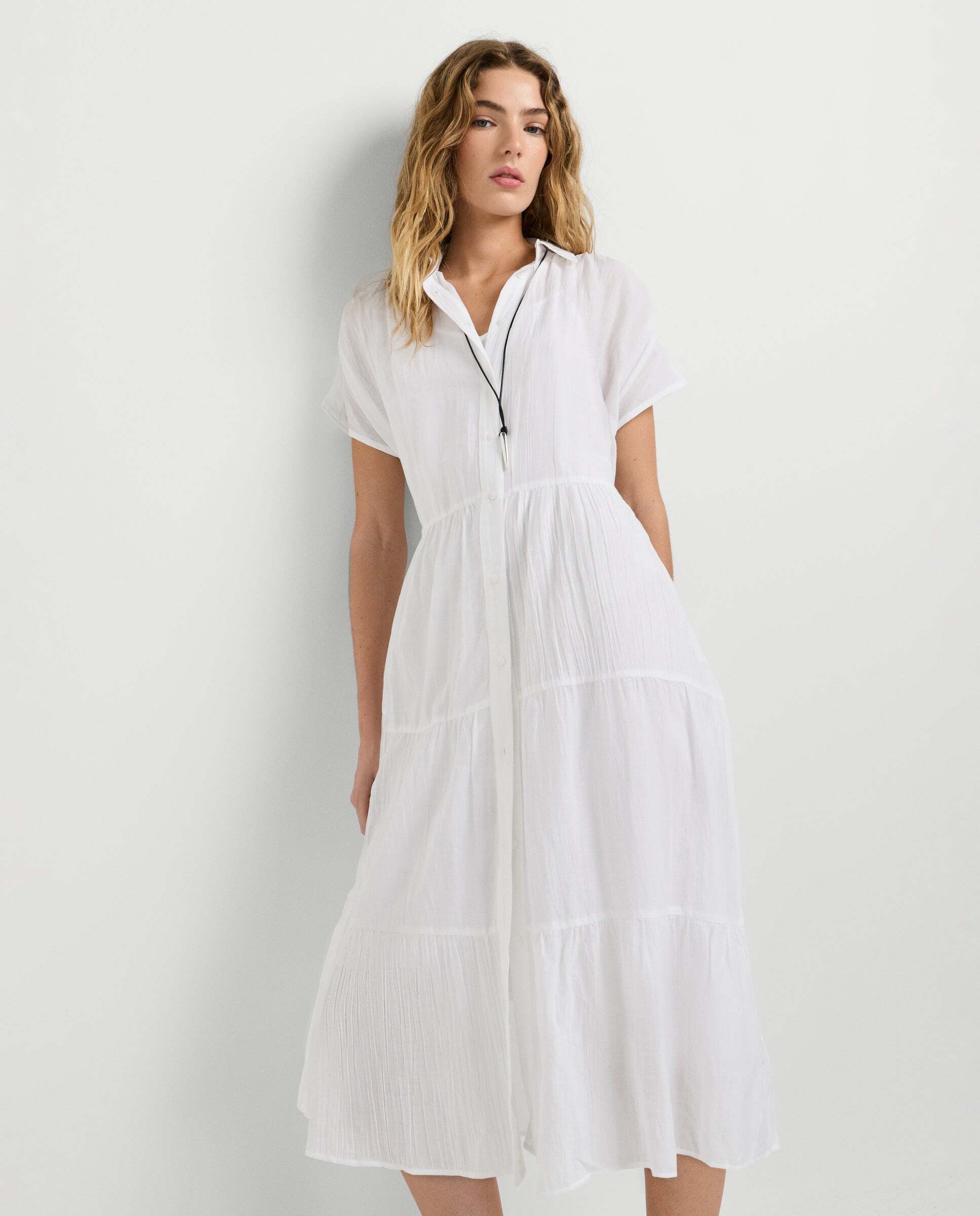 Vestido midi de mujer cuello camisero - Pepe Jeans - Blanco Blanco-7
