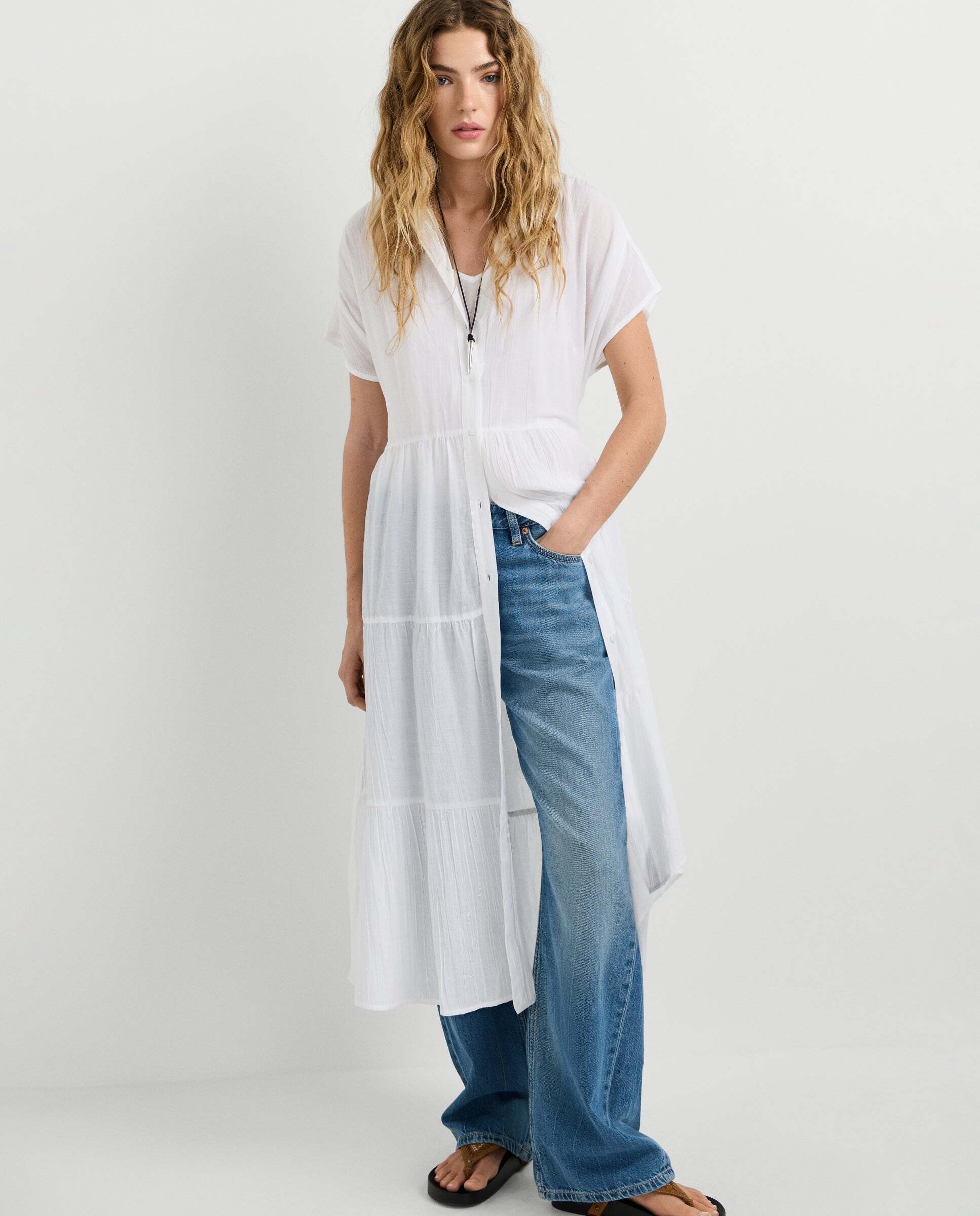 Vestido midi de mujer cuello camisero - Pepe Jeans - Blanco Blanco-8