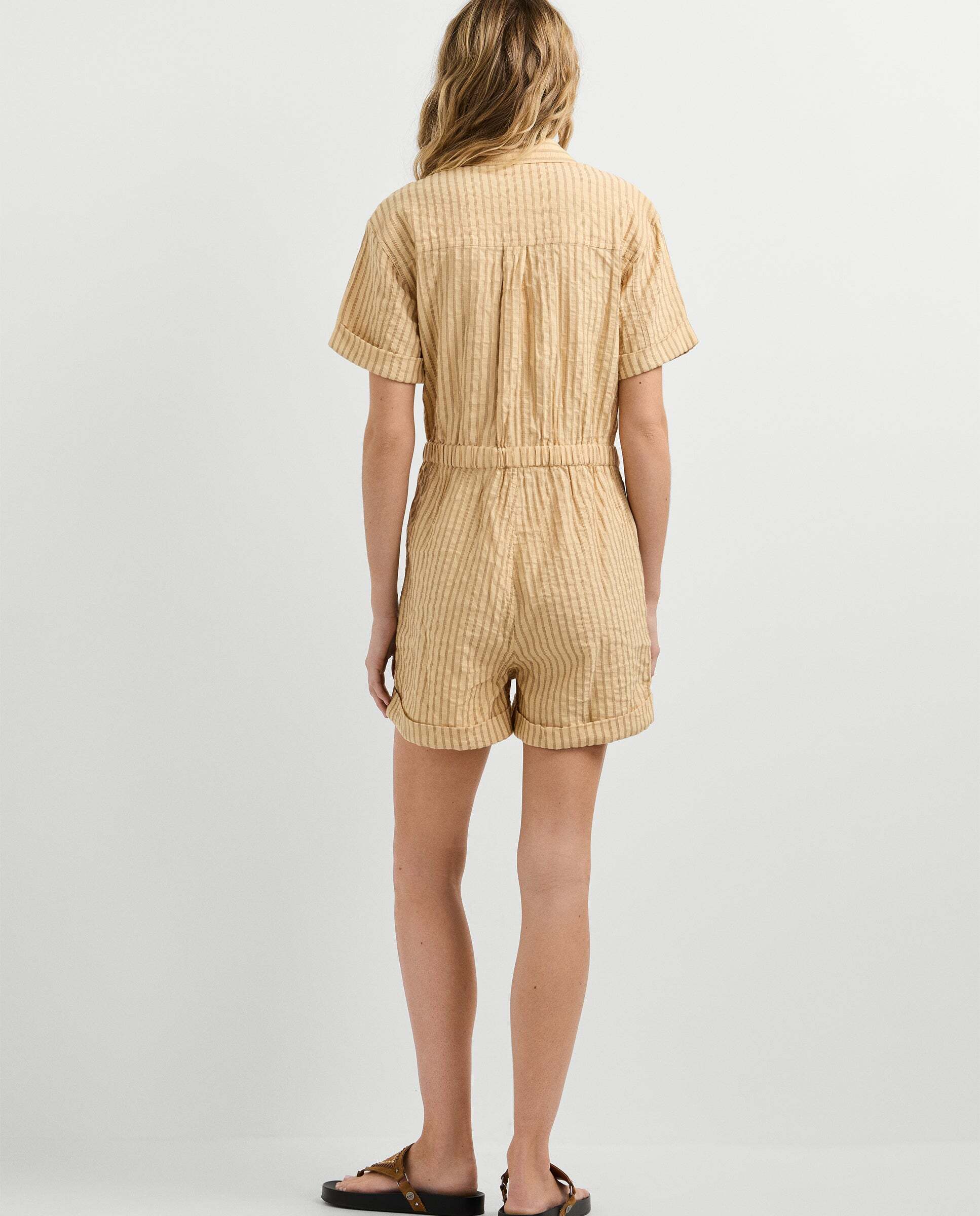 Mono de mujer corto de rayas con lino - Pepe Jeans - Crema Crema-4