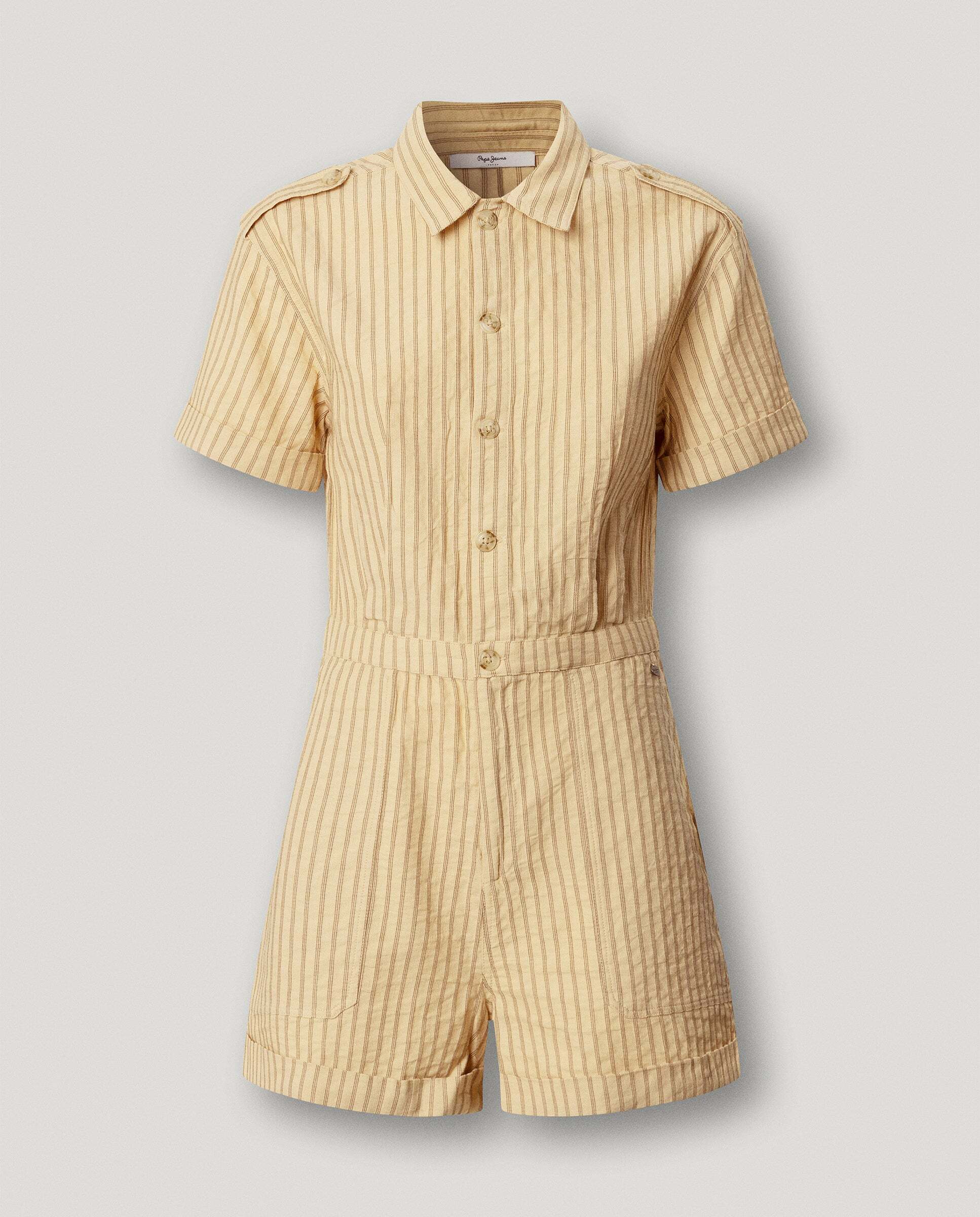 Mono de mujer corto de rayas con lino - Pepe Jeans - Crema Crema-9