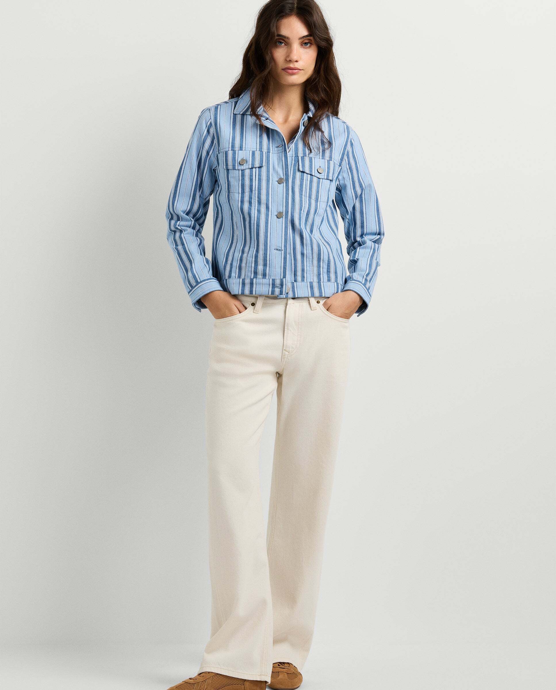 Cazadora de mujer en sarga de rayas - Pepe Jeans - Azul claro Azul claro-2