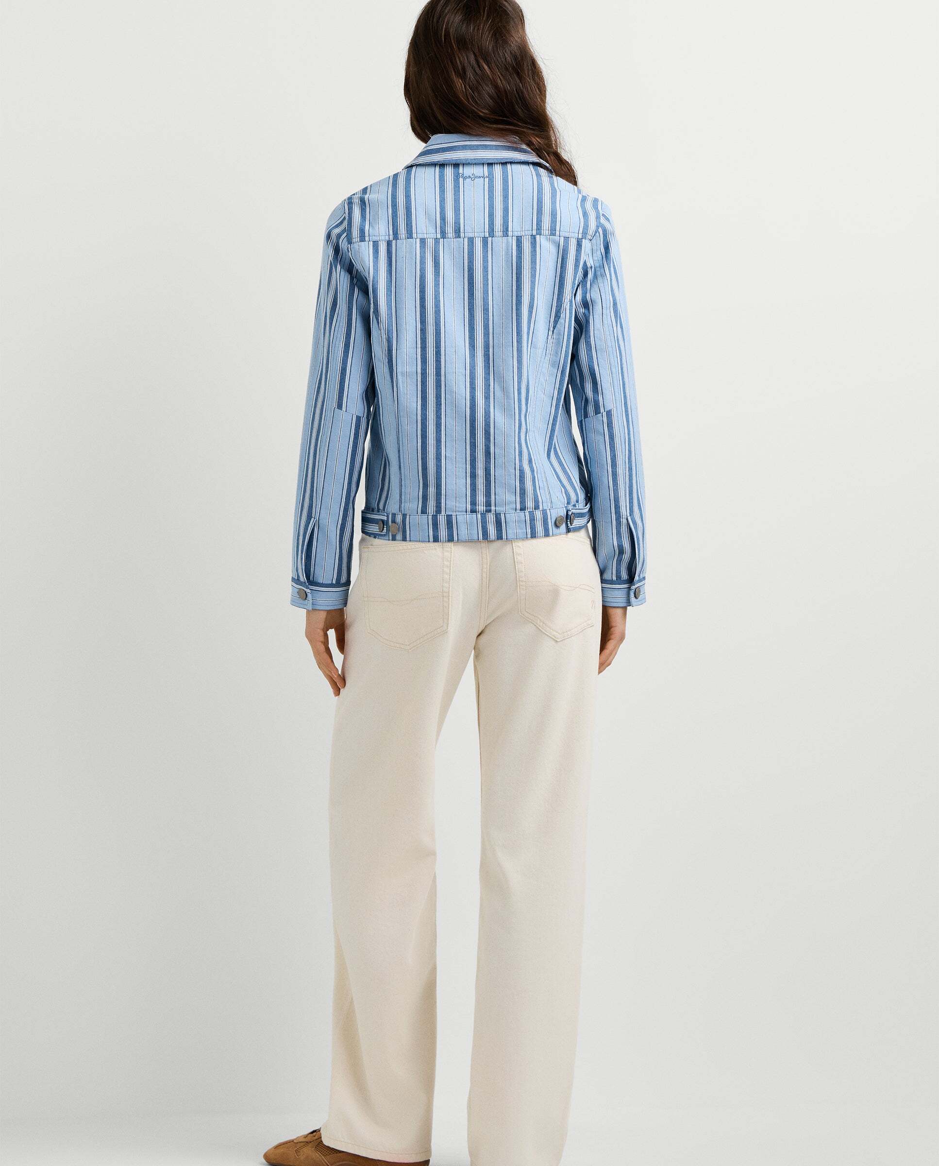 Cazadora de mujer en sarga de rayas - Pepe Jeans - Azul claro Azul claro-3