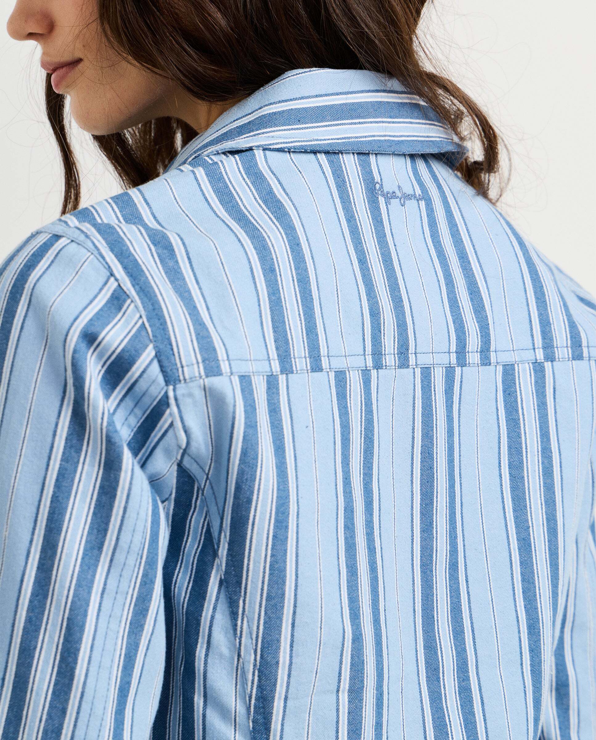 Cazadora de mujer en sarga de rayas - Pepe Jeans - Azul claro Azul claro-5
