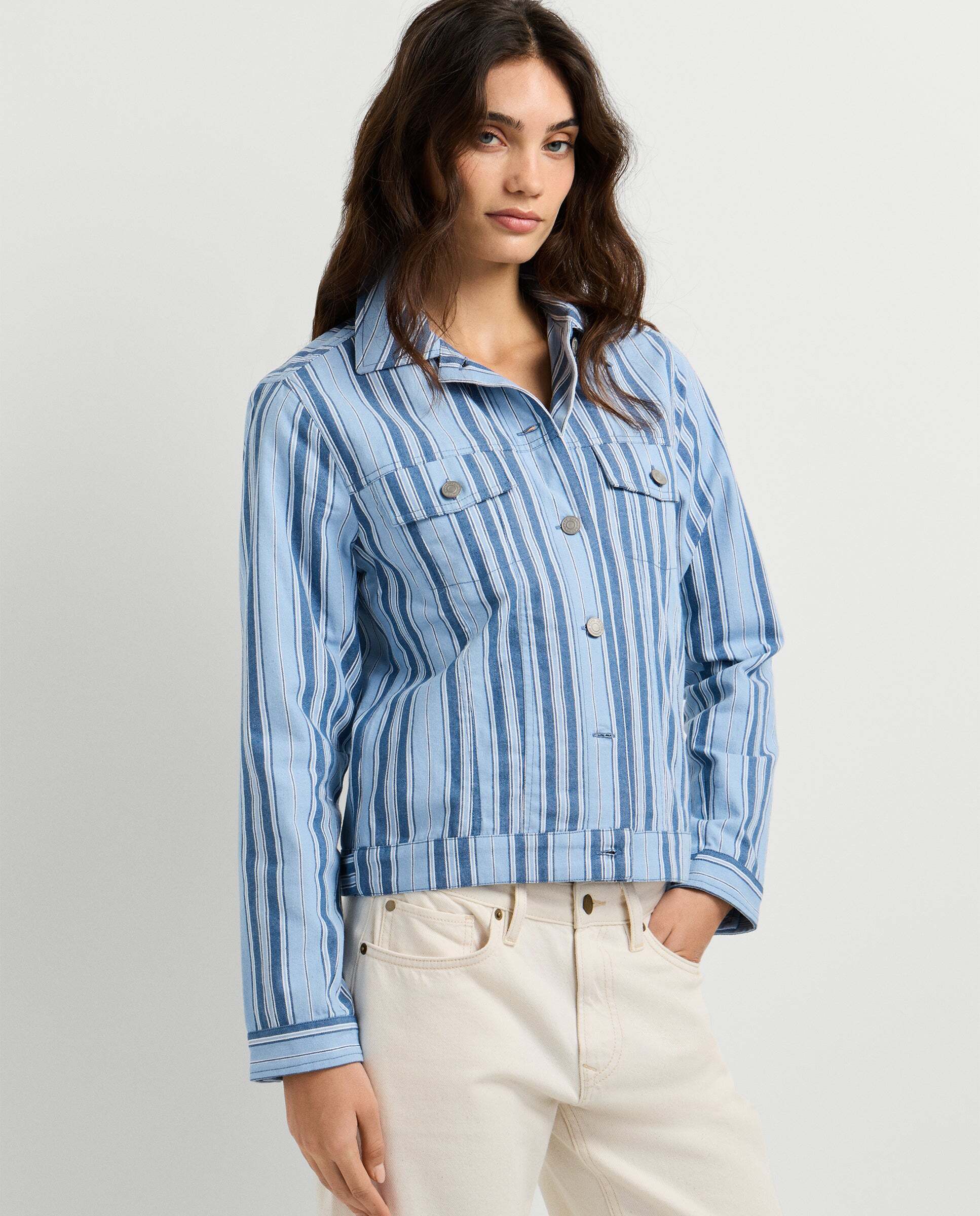 Cazadora de mujer en sarga de rayas - Pepe Jeans - Azul claro Azul claro-6