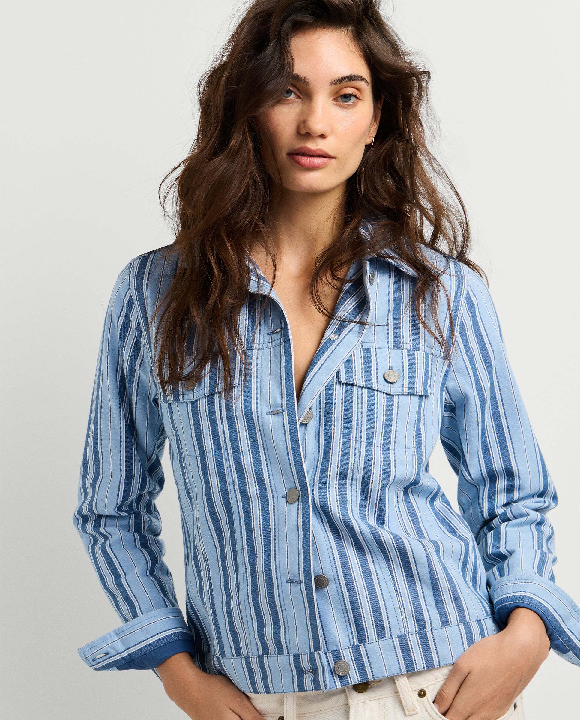 Cazadora de mujer en sarga de rayas - Pepe Jeans - Azul claro Azul claro-7