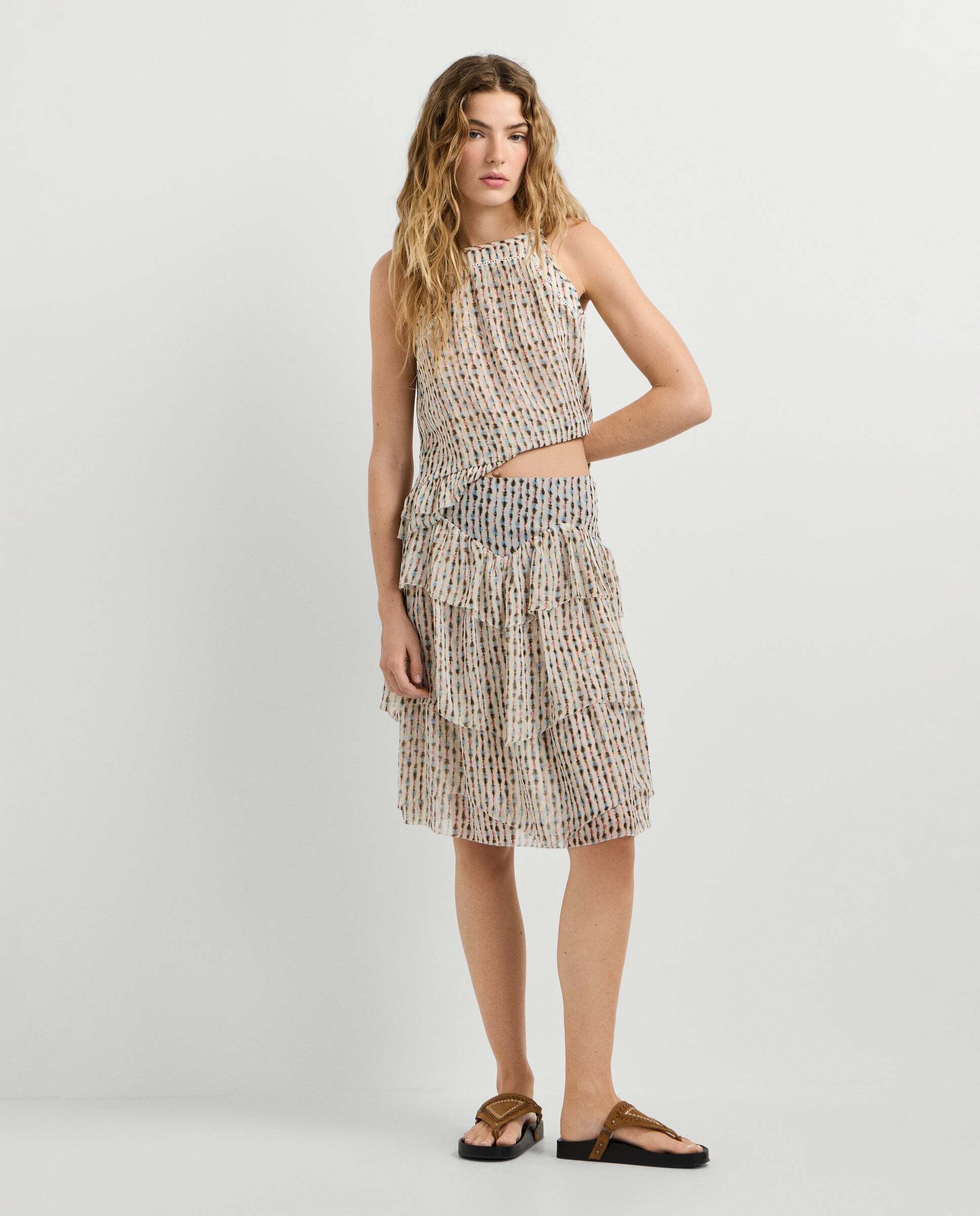 Pepe Jeans - Falda midi de mujer con volantes.