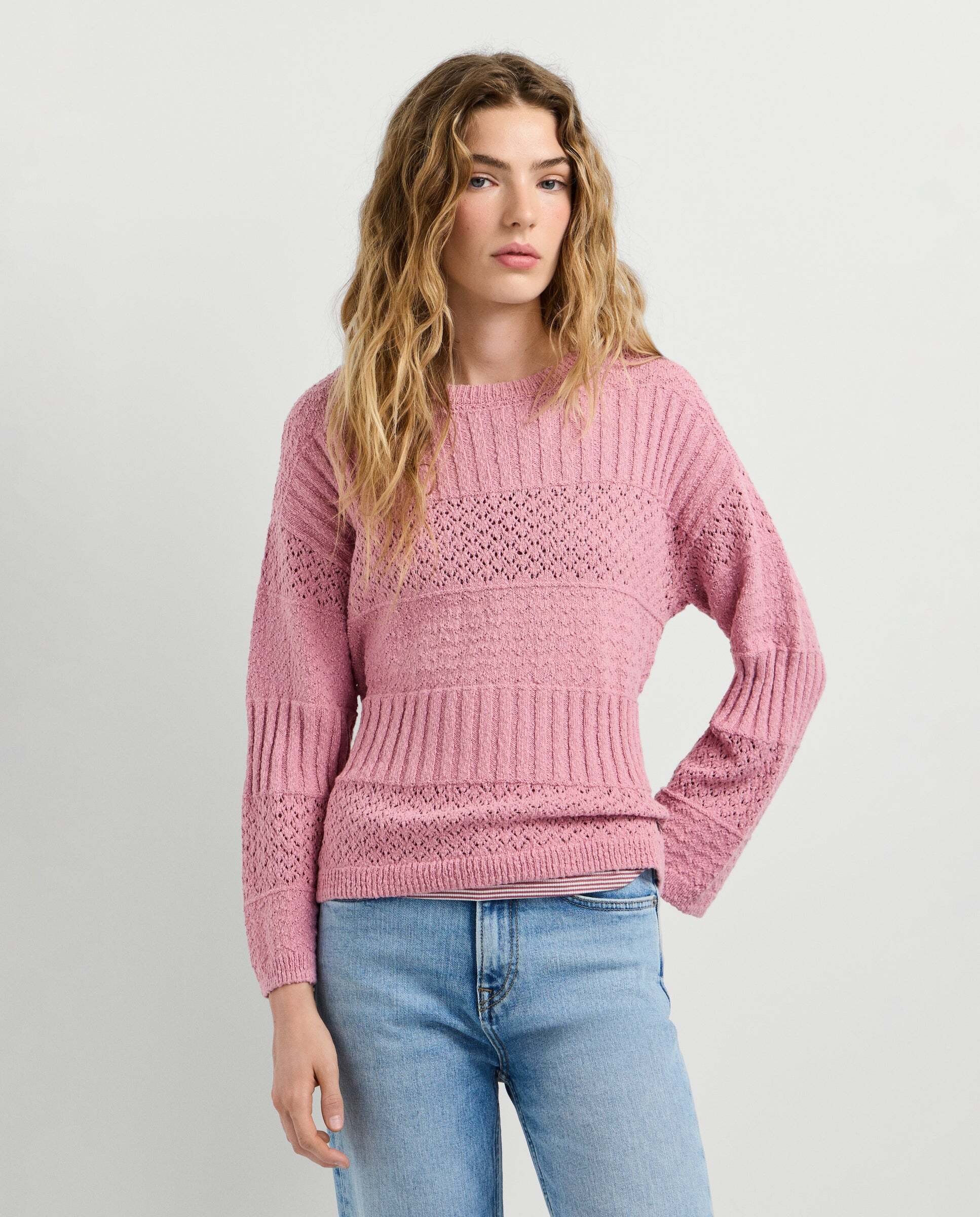 Jersey de mujer crochet cuello redondo - Pepe Jeans - Rosa Rosa-1