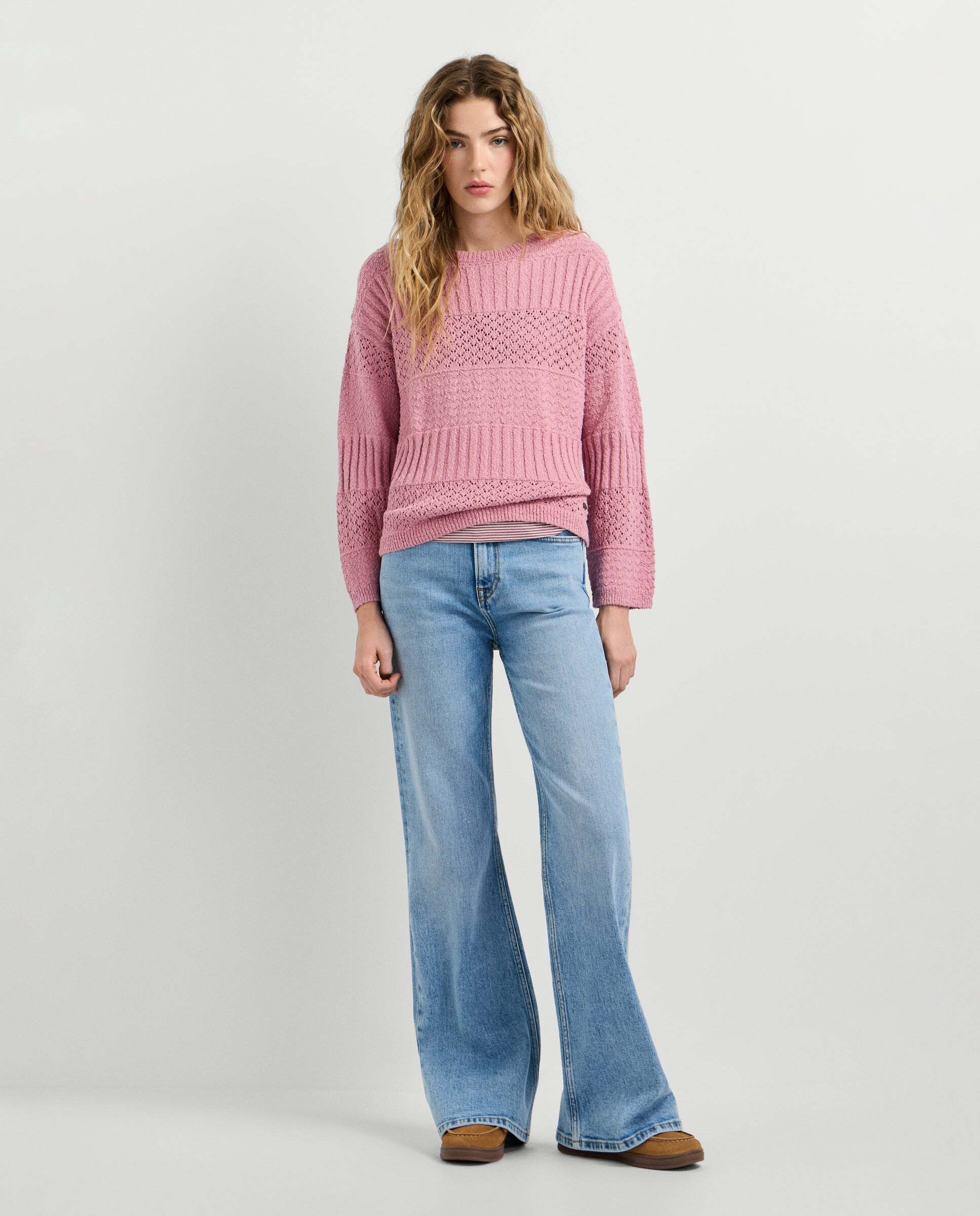 Jersey de mujer crochet cuello redondo - Pepe Jeans - Rosa Rosa-2