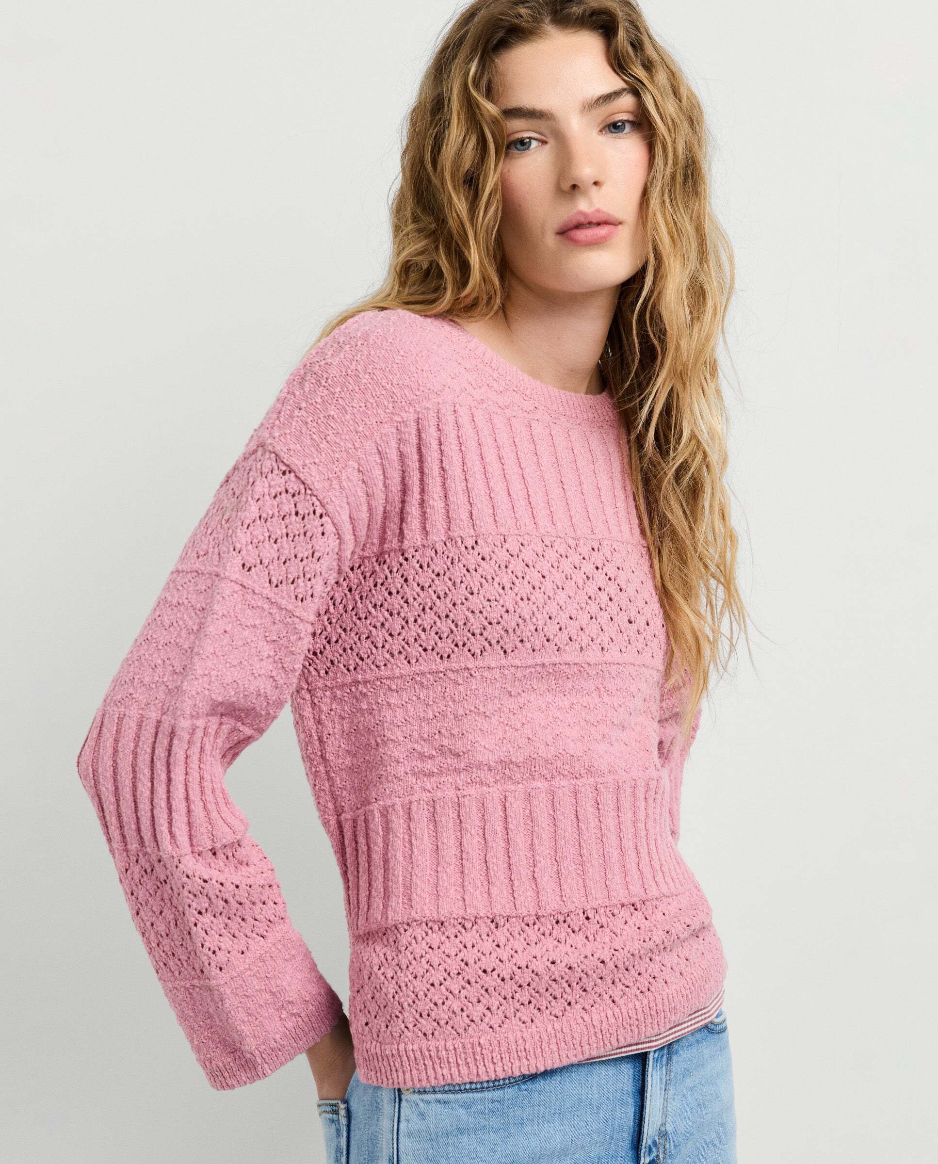 Jersey de mujer crochet cuello redondo - Pepe Jeans - Rosa Rosa-4