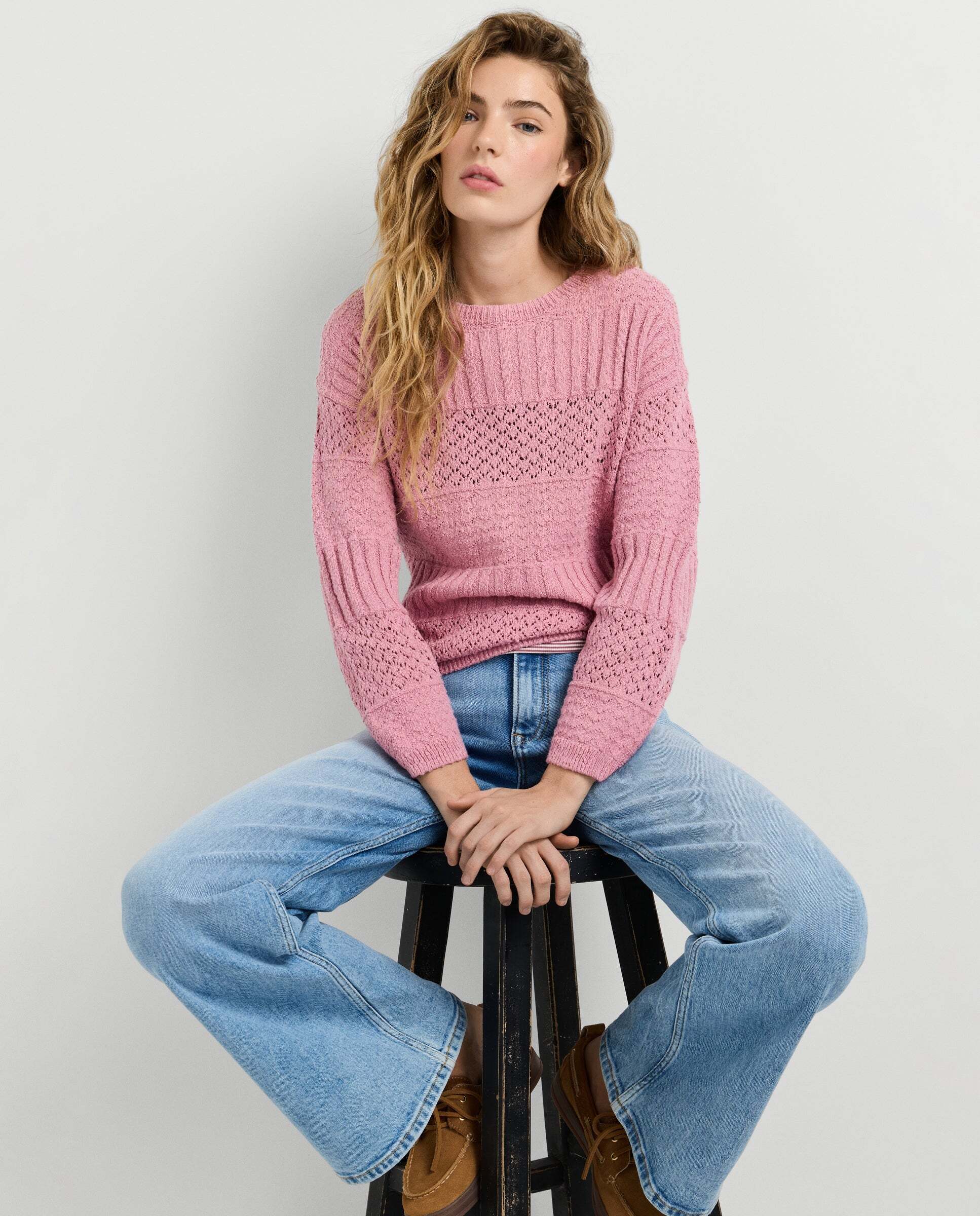 Jersey de mujer crochet cuello redondo - Pepe Jeans - Rosa Rosa-7