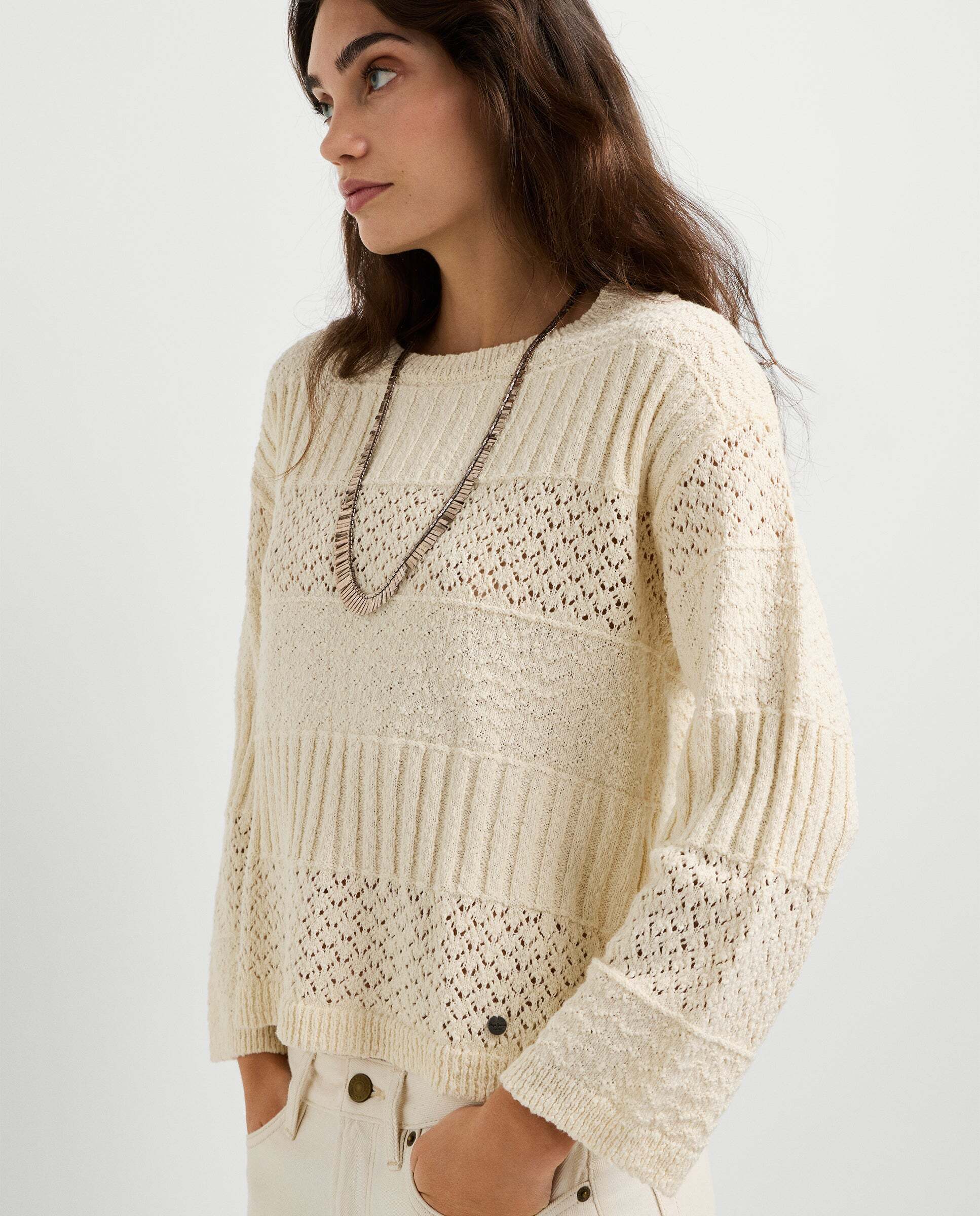 Jersey de mujer crochet cuello redondo - Pepe Jeans - Blanco Blanco-7