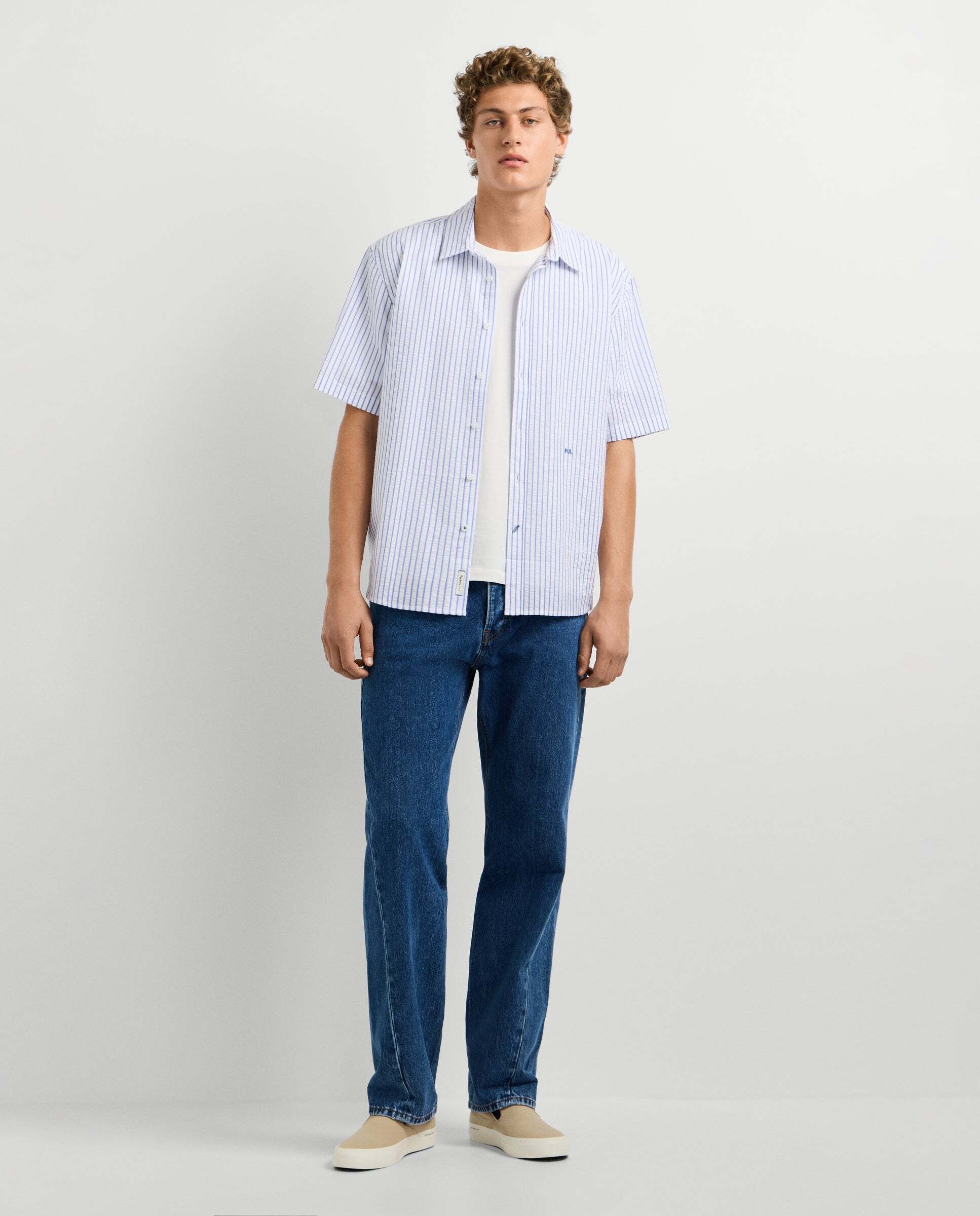 Camisa de hombre seersucker rayas fit casual - Pepe Jeans - Blanco Blanco-2