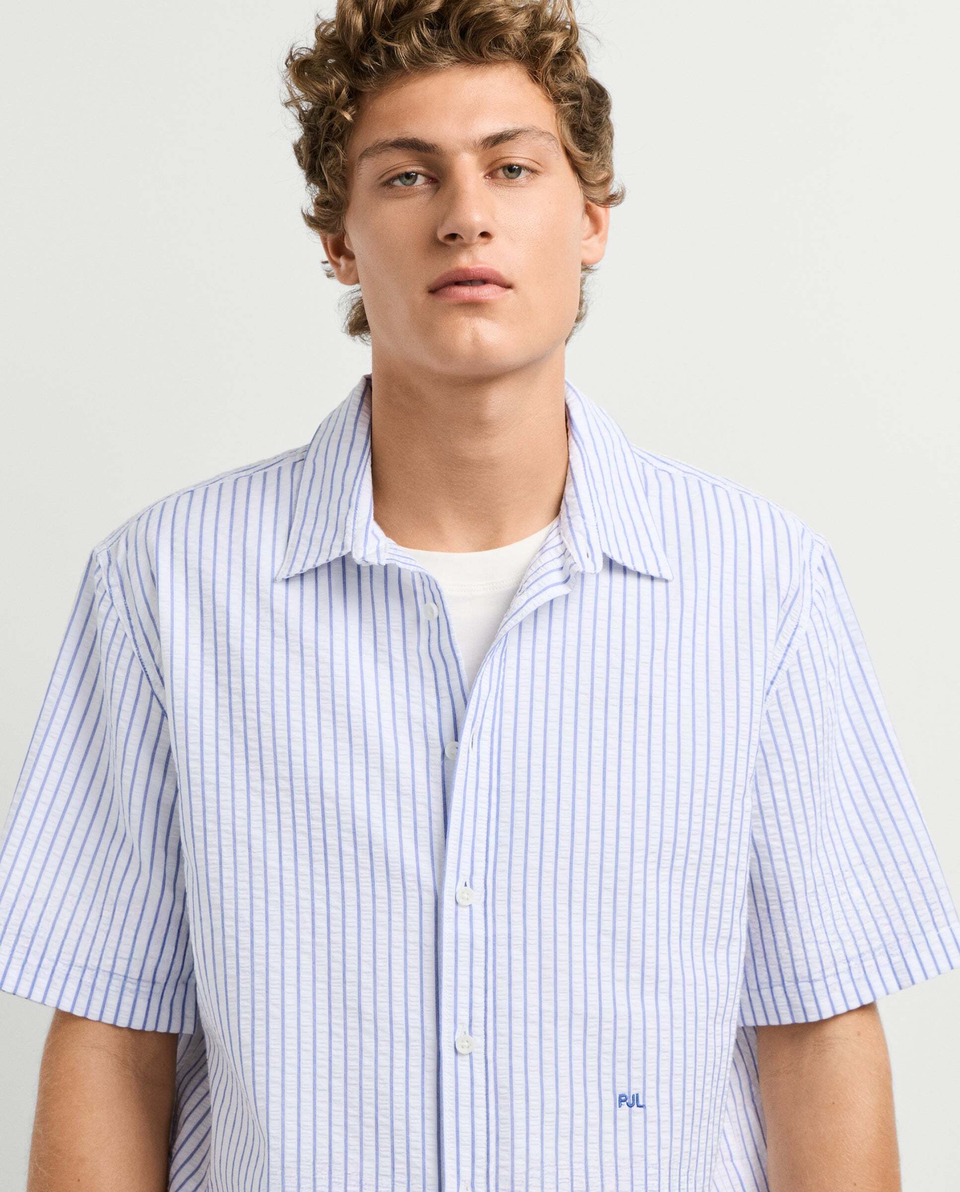 Camisa de hombre seersucker rayas fit casual - Pepe Jeans - Blanco Blanco-5