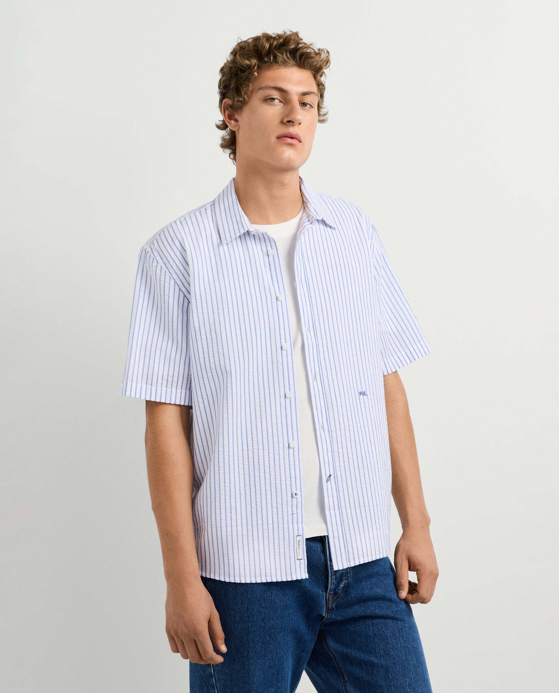 Camisa de hombre seersucker rayas fit casual - Pepe Jeans - Blanco Blanco-6