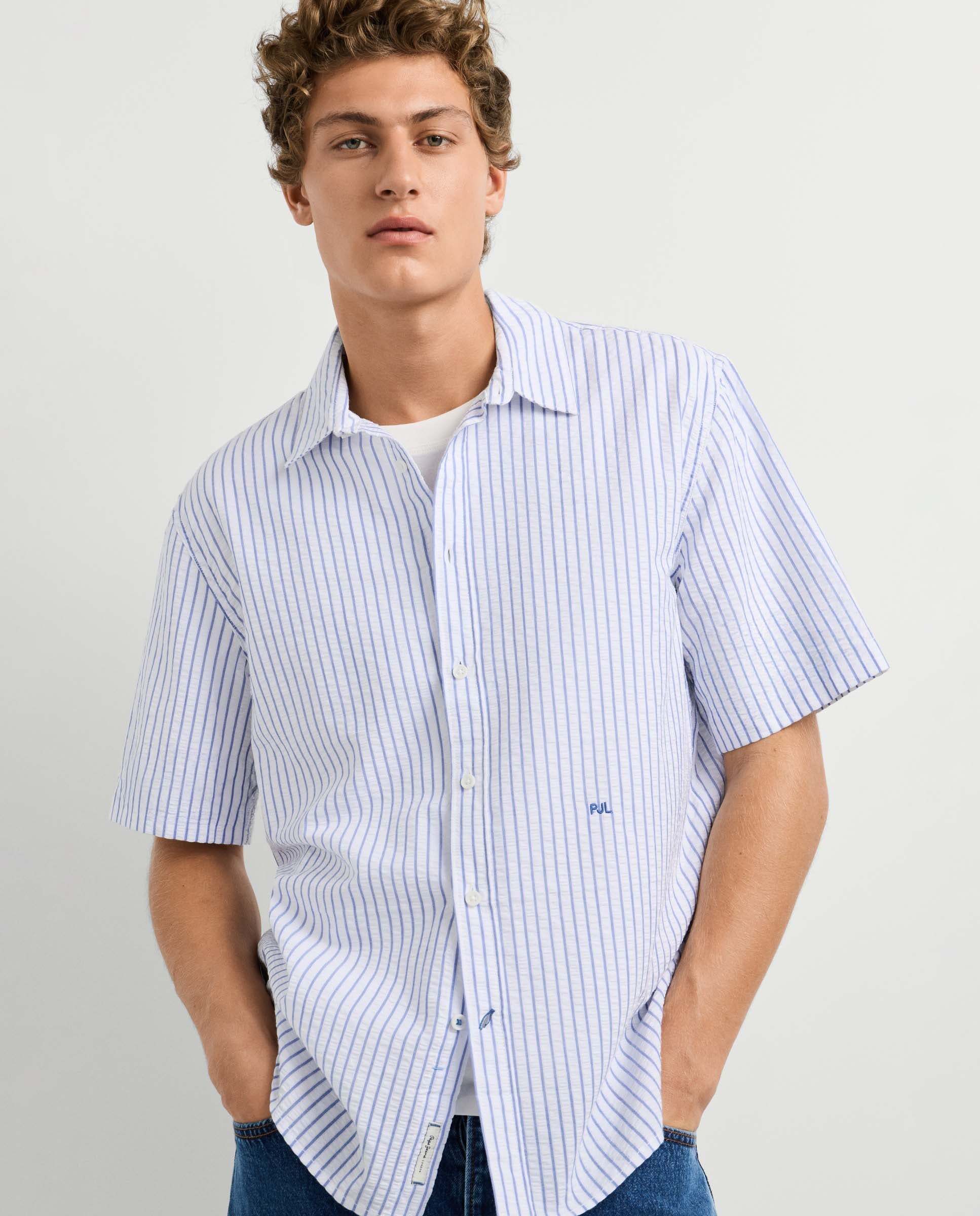 Camisa de hombre seersucker rayas fit casual - Pepe Jeans - Blanco Blanco-7
