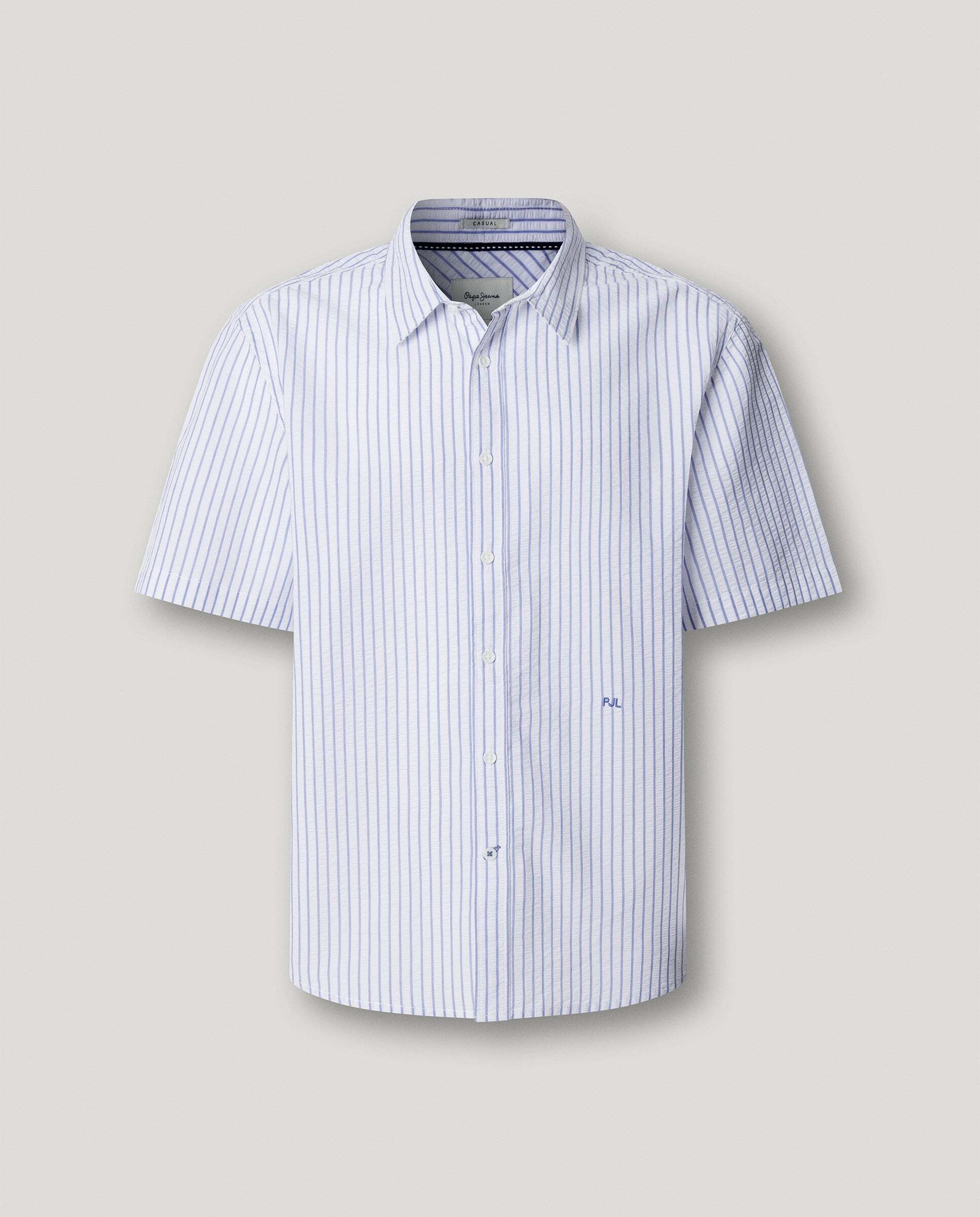 Camisa de hombre seersucker rayas fit casual - Pepe Jeans - Blanco Blanco-10