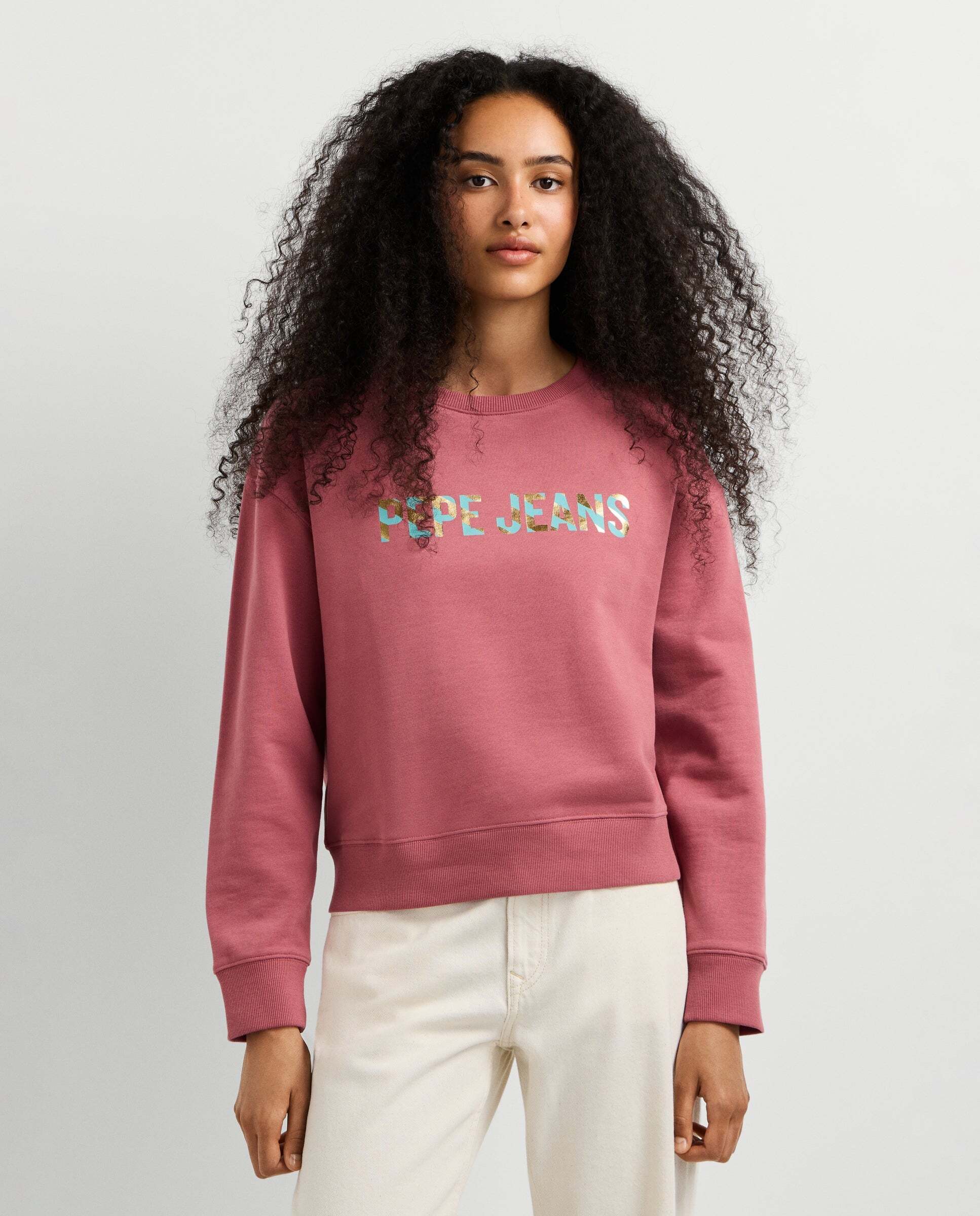 Sudadera de mujer cuello redondo con logo - Pepe Jeans - Rosa Rosa-1
