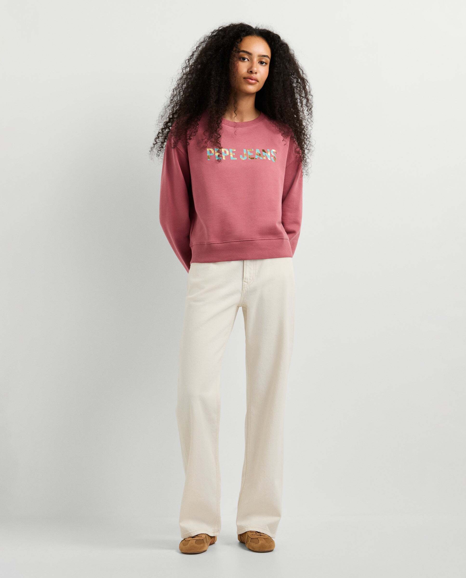 Sudadera de mujer cuello redondo con logo - Pepe Jeans - Rosa Rosa-2