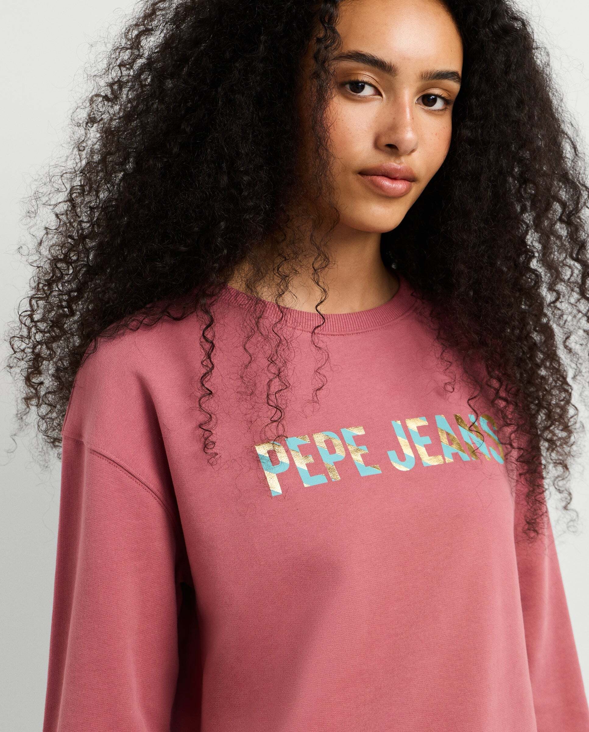 Sudadera de mujer cuello redondo con logo - Pepe Jeans - Rosa Rosa-4