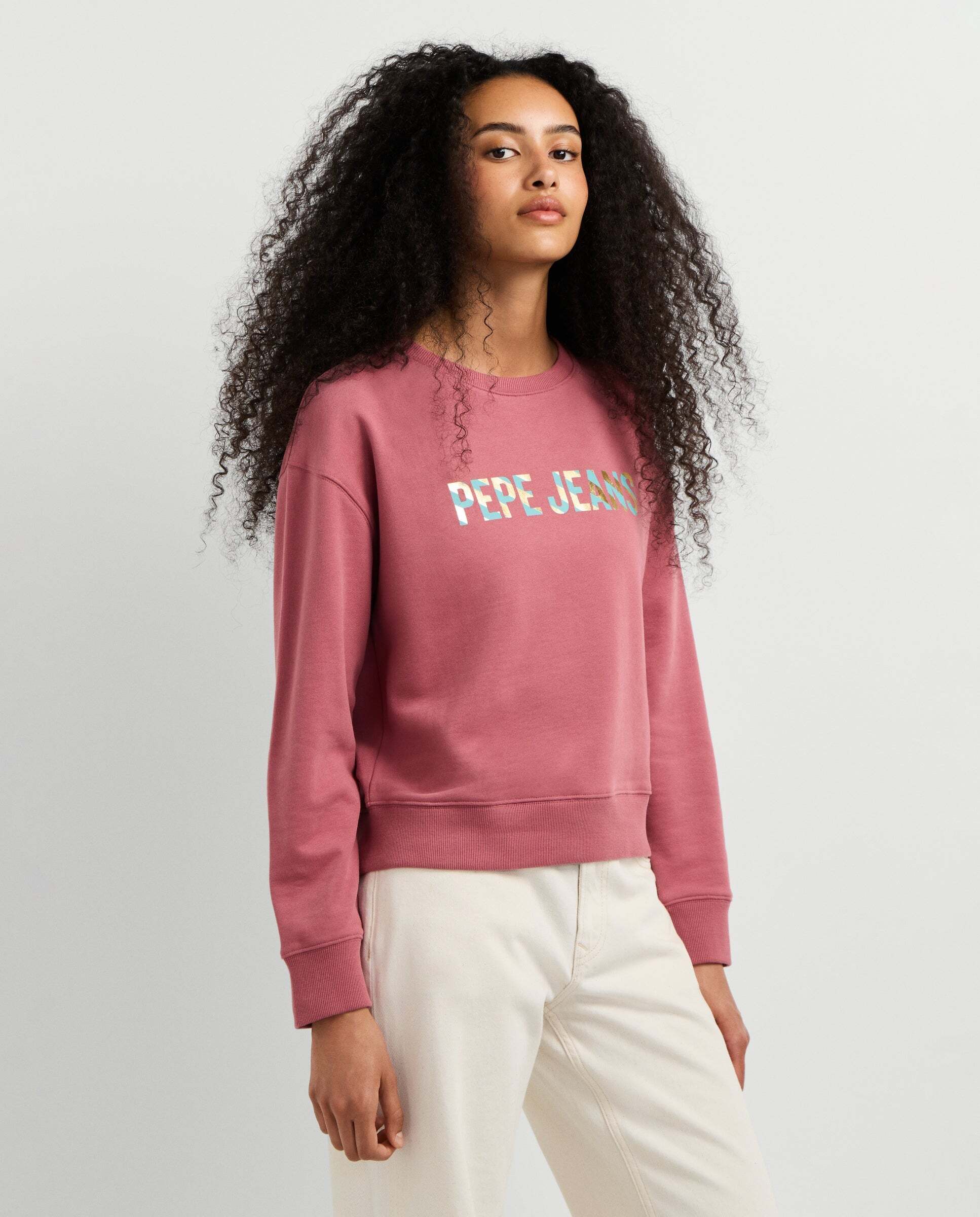 Sudadera de mujer cuello redondo con logo - Pepe Jeans - Rosa Rosa-5