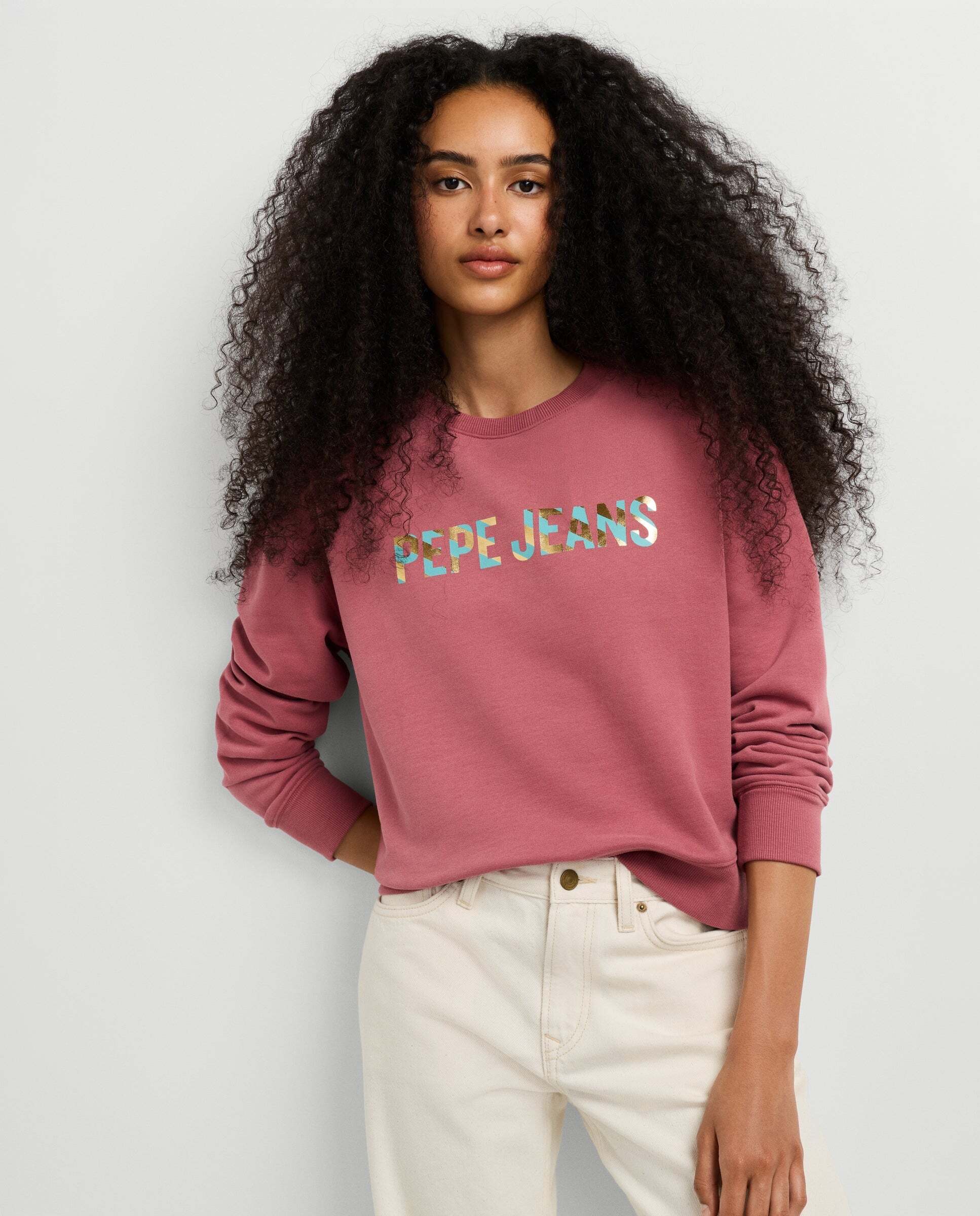 Sudadera de mujer cuello redondo con logo - Pepe Jeans - Rosa Rosa-6