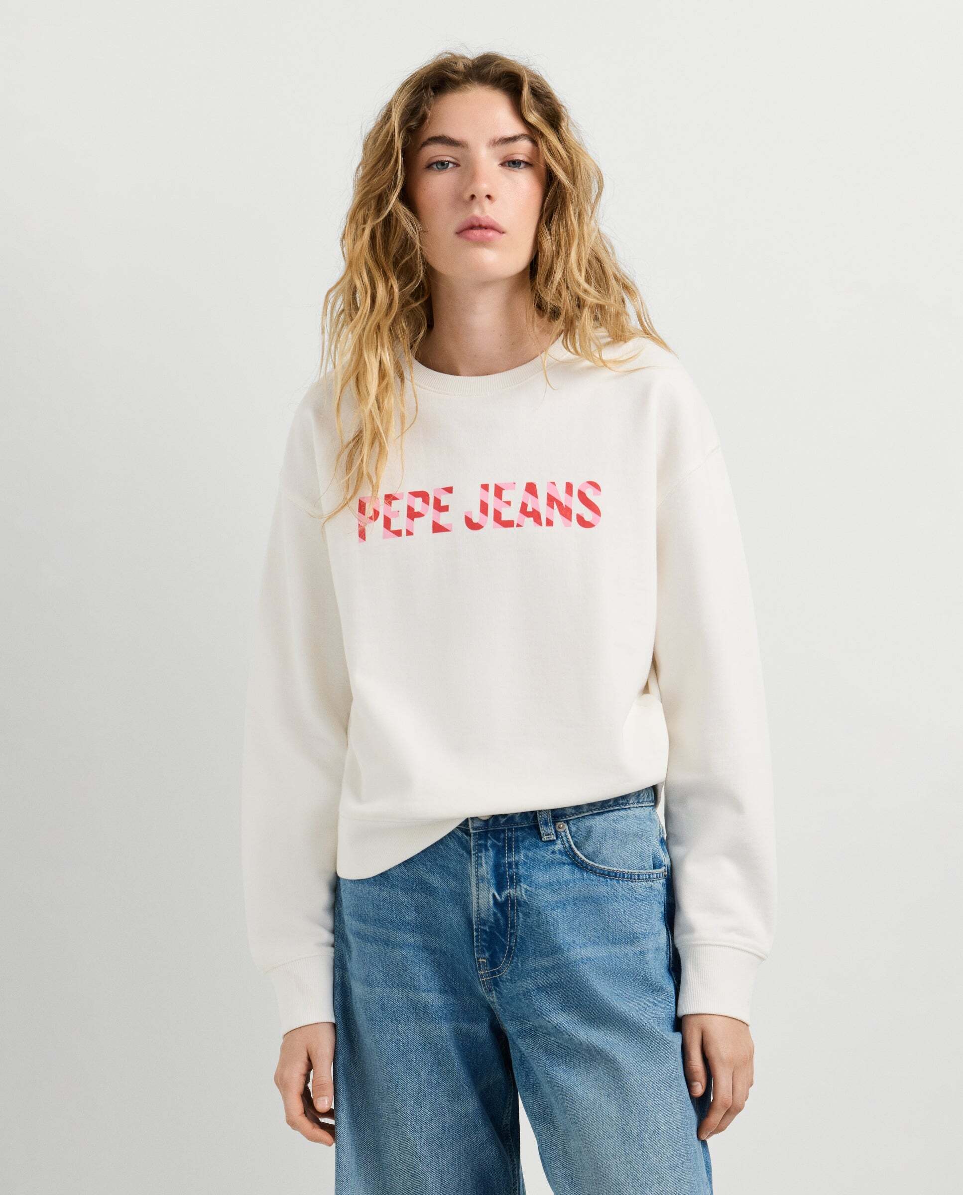 Imagen 0 de Sudadera de mujer cuello redondo con logo Blanco