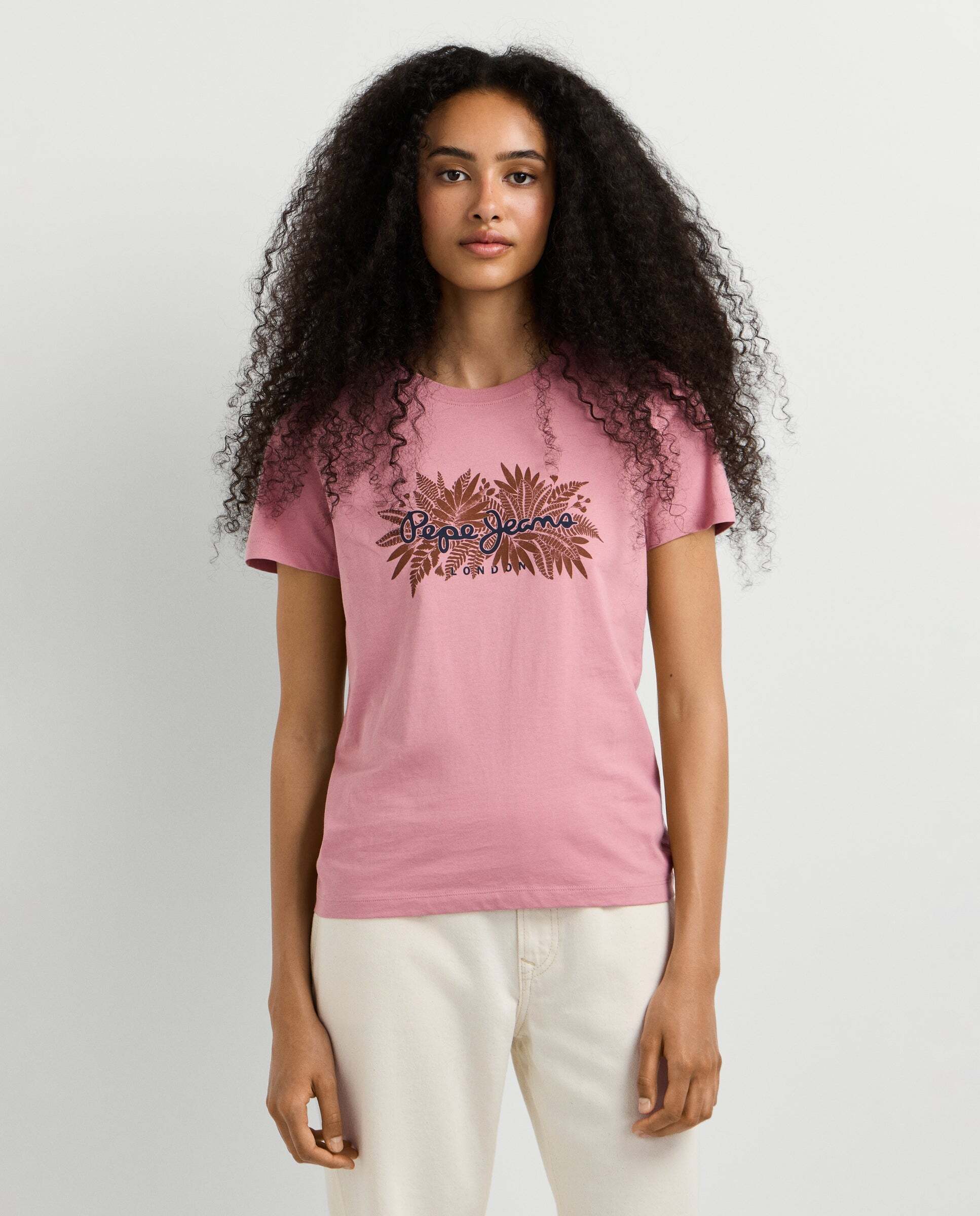 Camiseta de mujer logo floral estampado - Pepe Jeans - Rosa Rosa-1