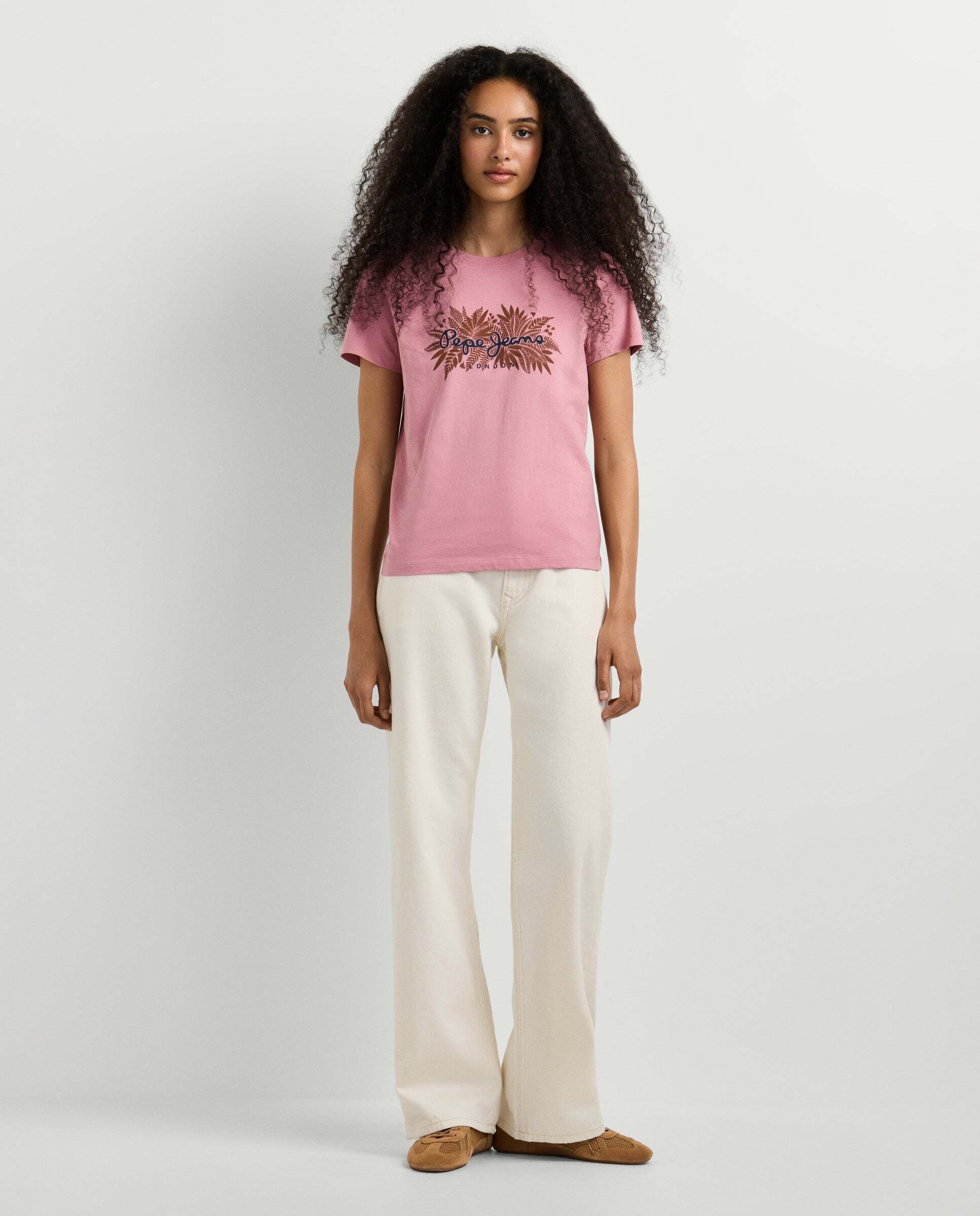 Camiseta de mujer logo floral estampado - Pepe Jeans - Rosa Rosa-2