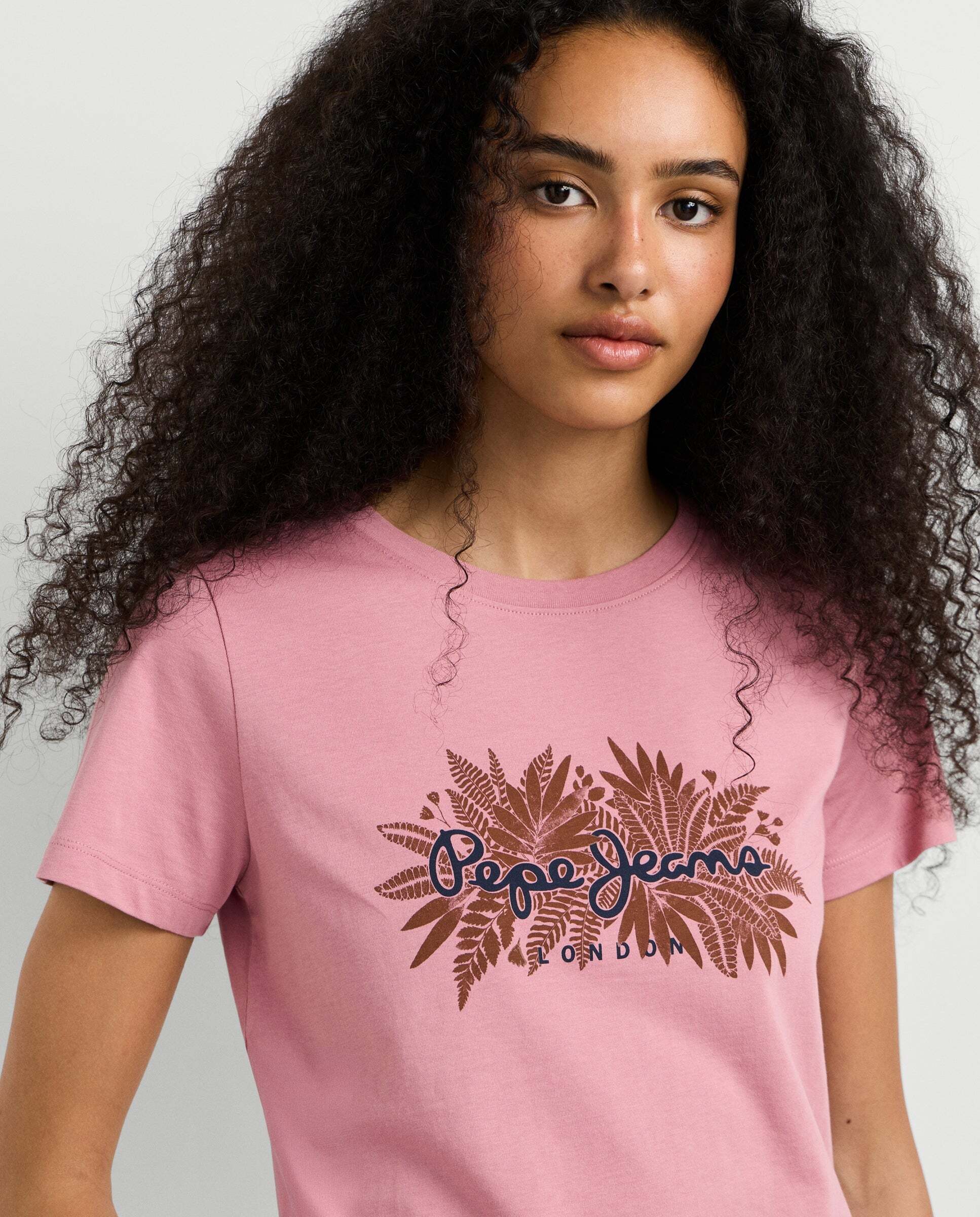 Camiseta de mujer logo floral estampado - Pepe Jeans - Rosa Rosa-4