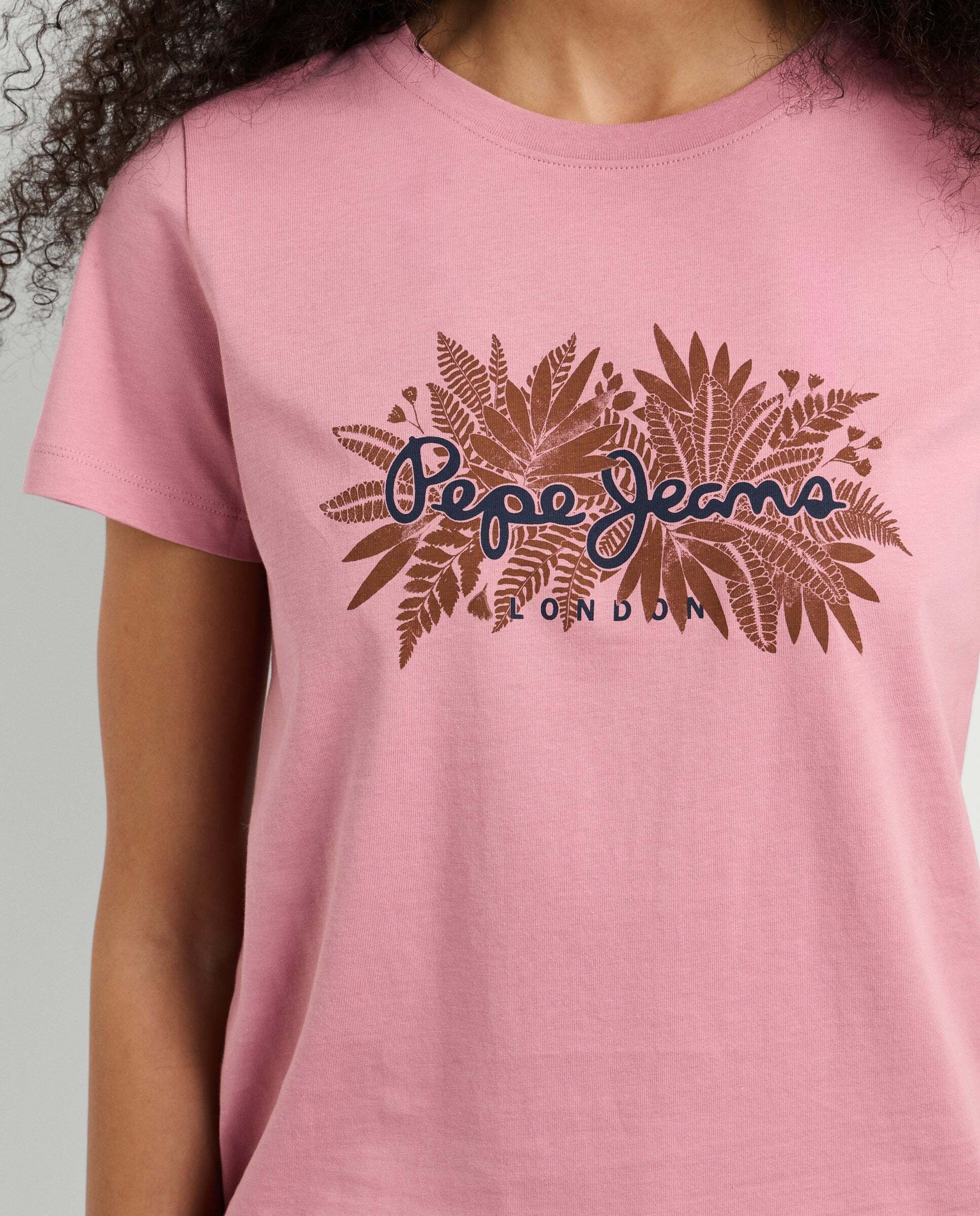 Camiseta de mujer logo floral estampado - Pepe Jeans - Rosa Rosa-5