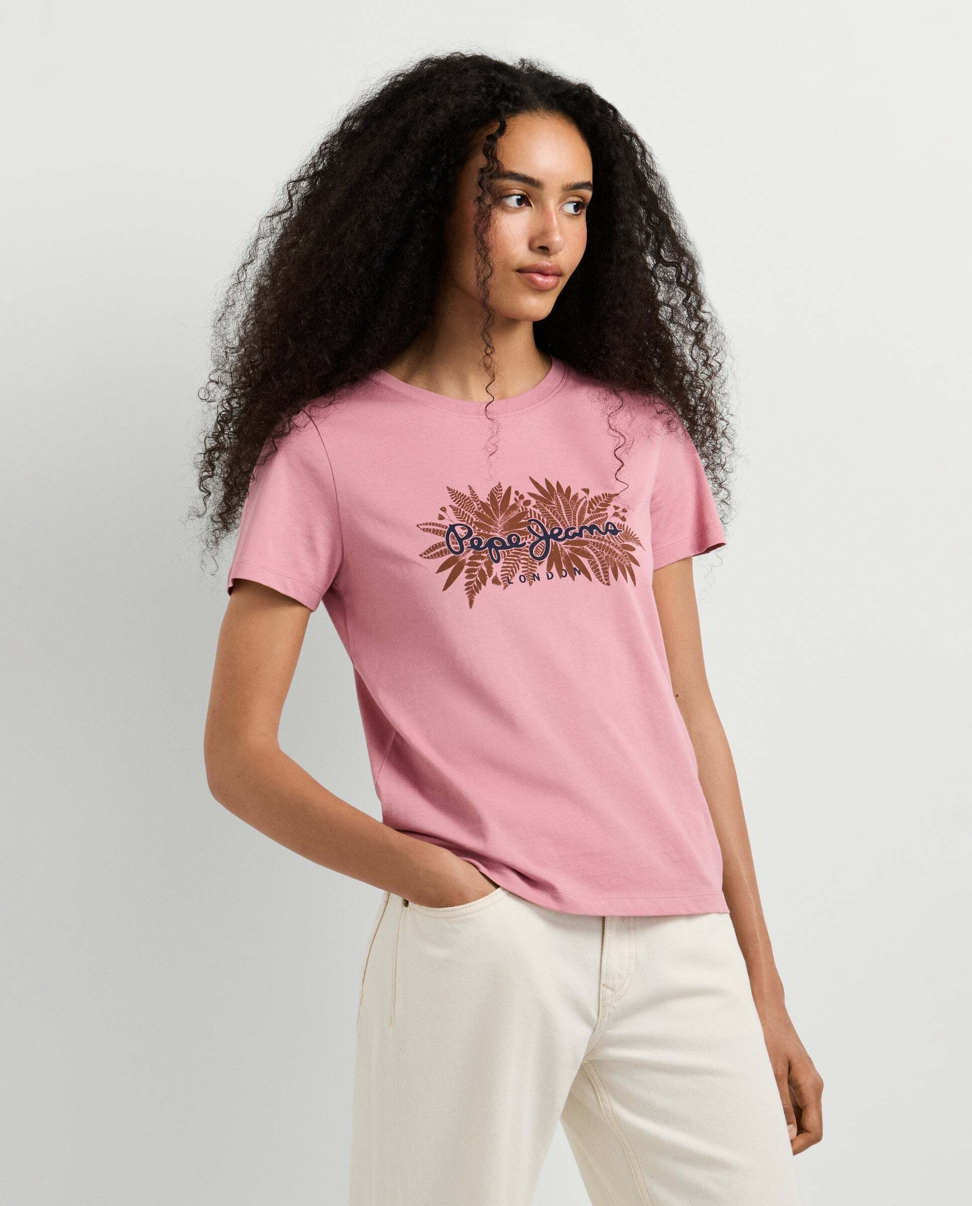 Camiseta de mujer logo floral estampado - Pepe Jeans - Rosa Rosa-6
